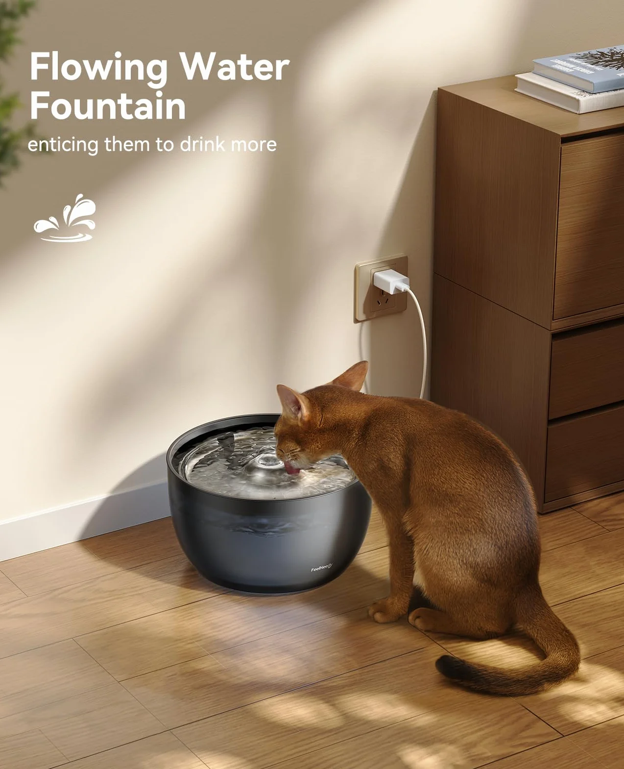 Fontaine à Eau pour Chats Silencieuse 3L FEELNEEDY Automatique avec Filtre Charbon - Gamelle Acier Inoxydable Noir