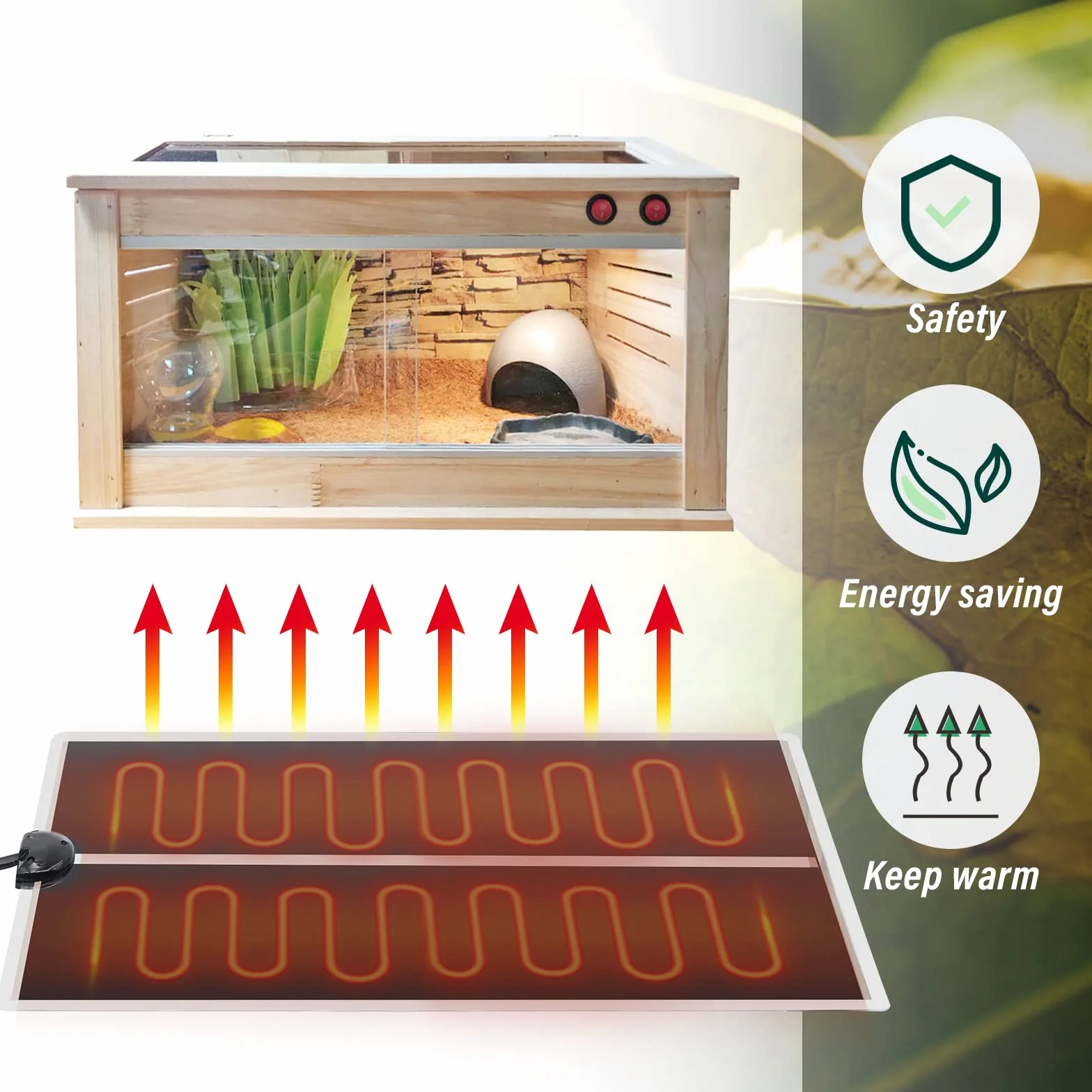 Tapis Chauffants pour Reptiles 20 W 28 x 42 cm avec Contrôle Thermostatique Lot de 2
