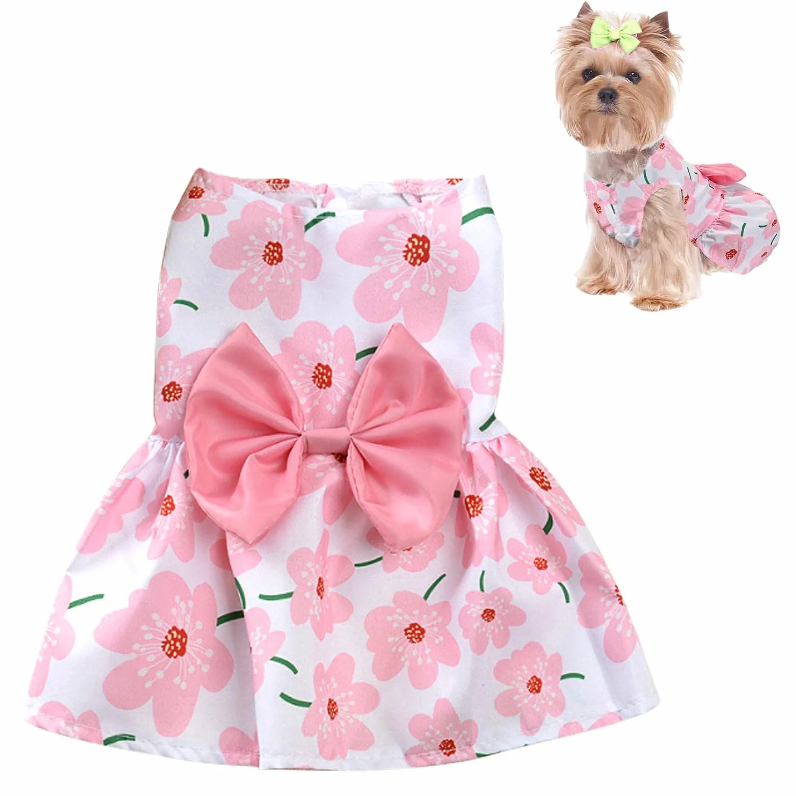 Robe pour chien avec nœud et fleurs décoratives – été mignonne pour chihuahua Yorkie taille XS bleu