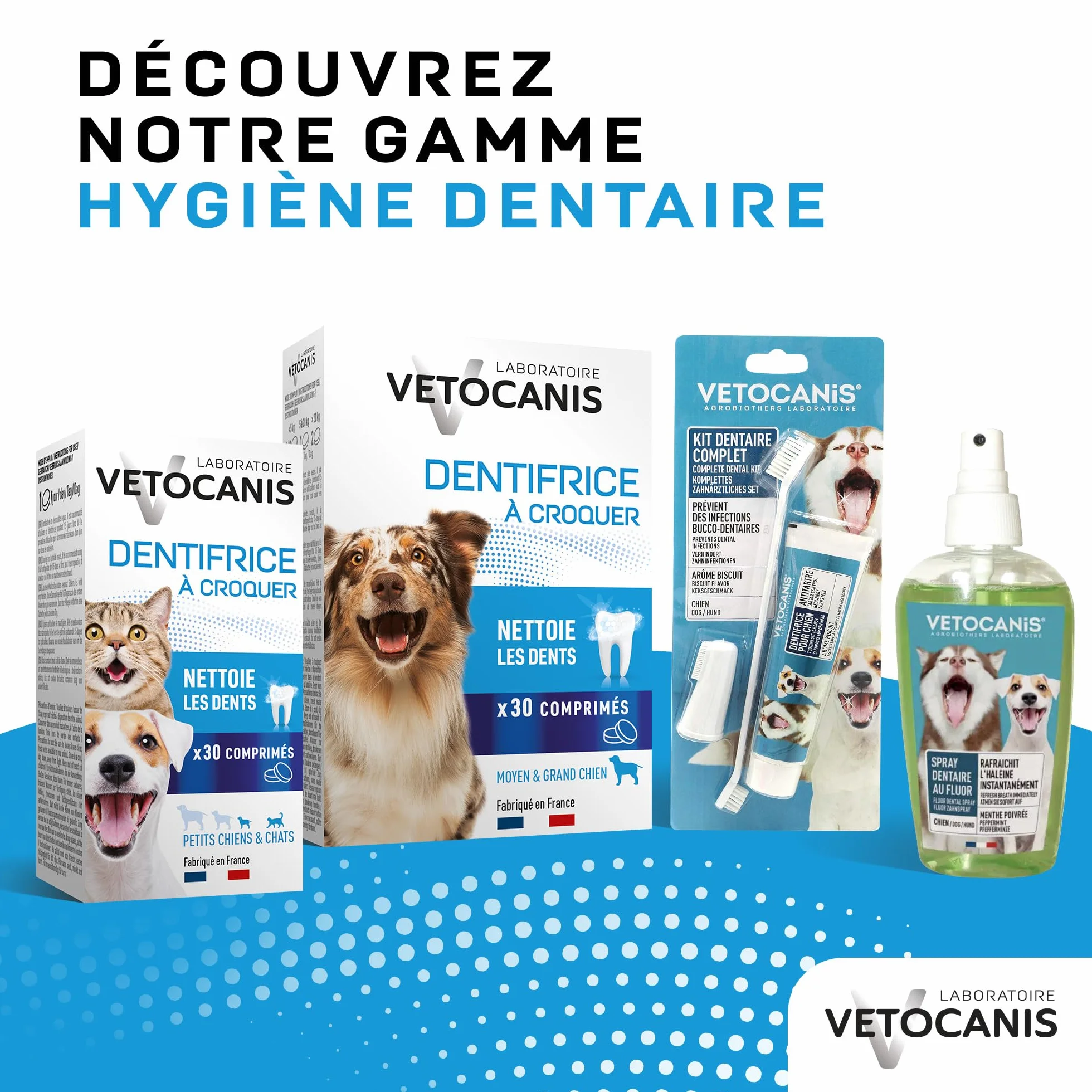 Vetocanis Dentifrice pour Chien et Chat à Croquer, 30 pièces