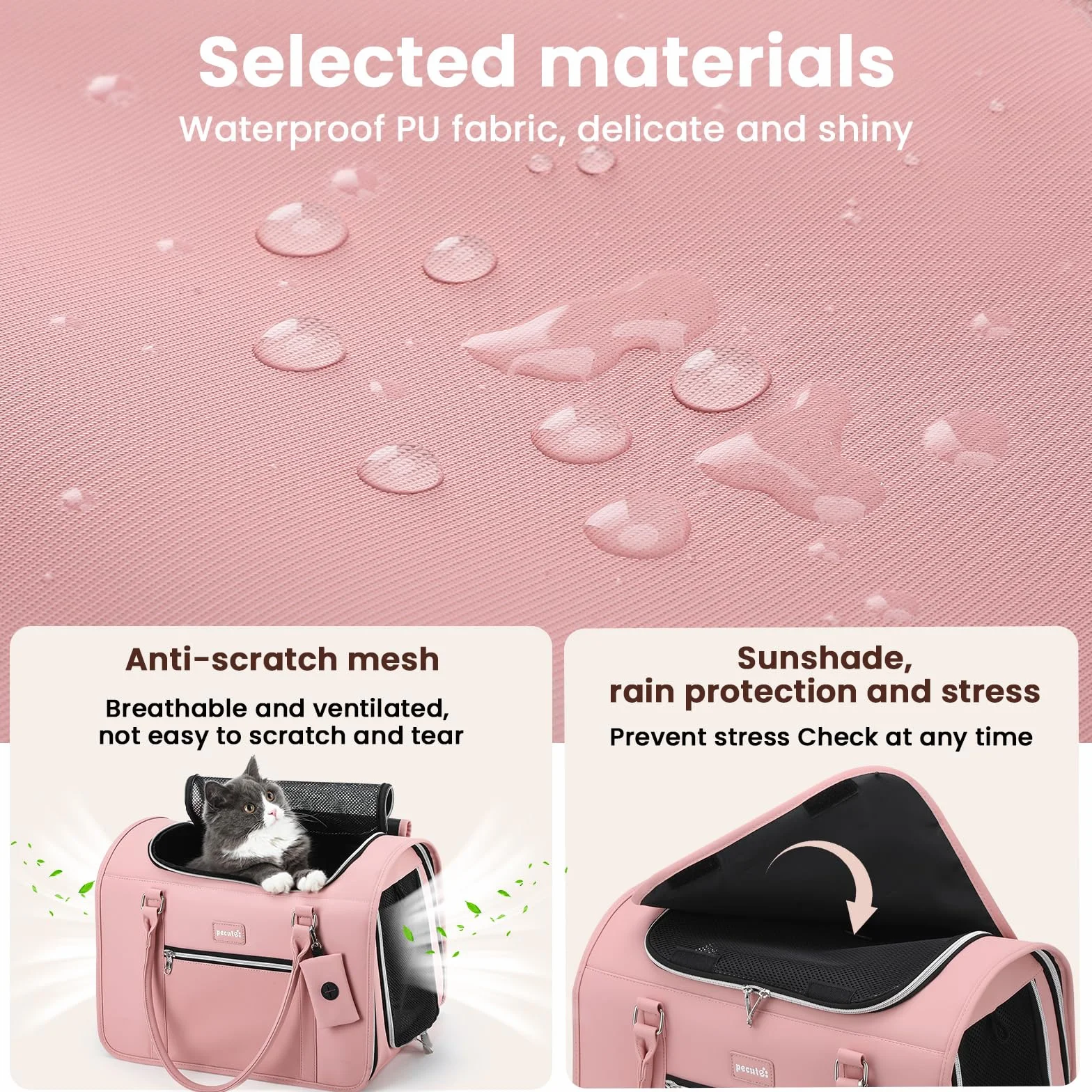 Pecute Sac de Transport pour Chat 42x28x30 cm, Approuvé pour Avion, Rose