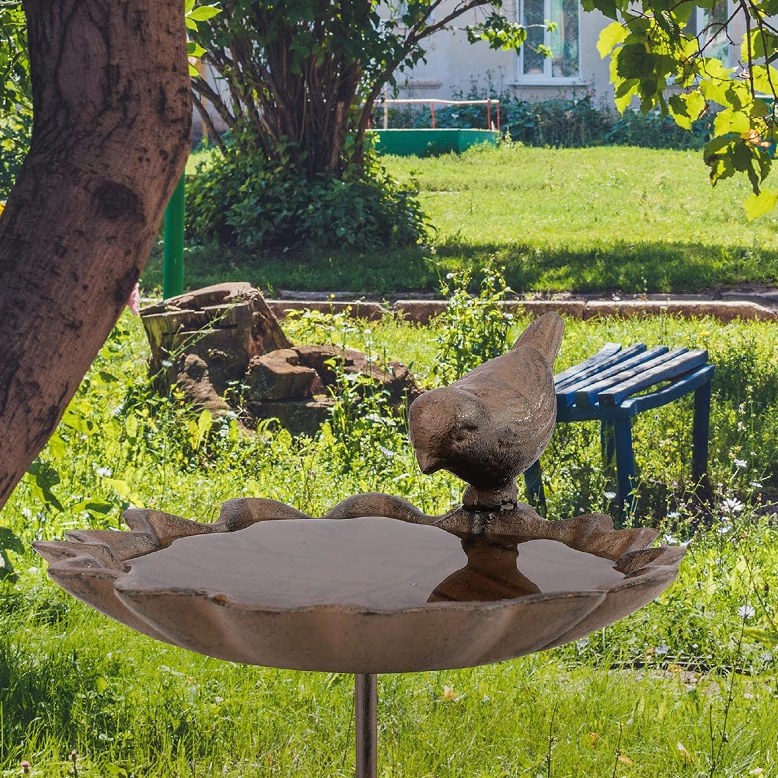 Abreuvoir Oiseaux Exterieur sur Pied Résistant aux Intempéries Bain Mangeoire Oiseaux Sauvage Jardin Forme Feuille