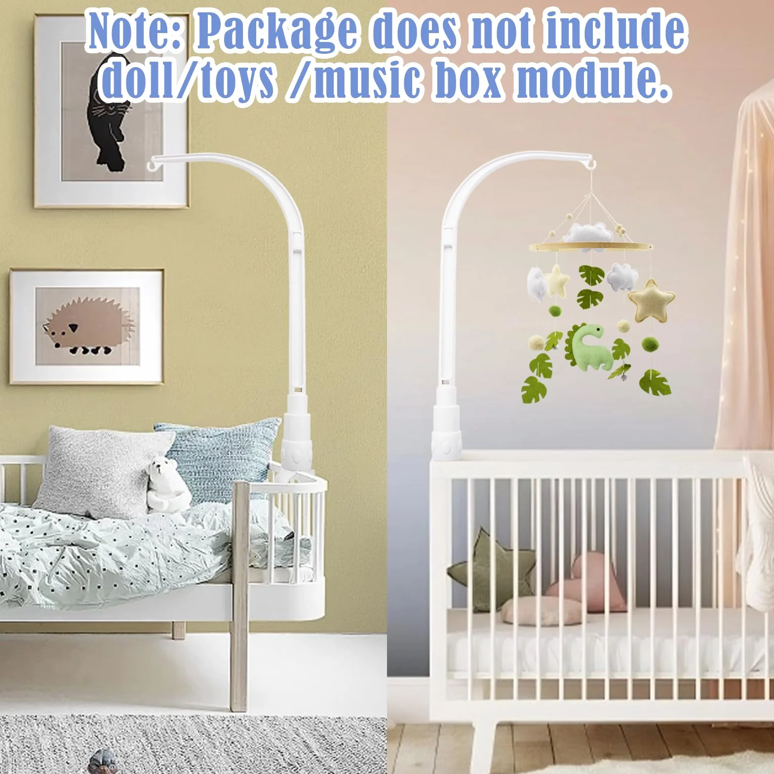 Support Mobile Lit Bébé Berceau Amovible Réglable en Largeur, Carillon à Vent Suspendu, Jouet Nouveau-né 0-12 Mois