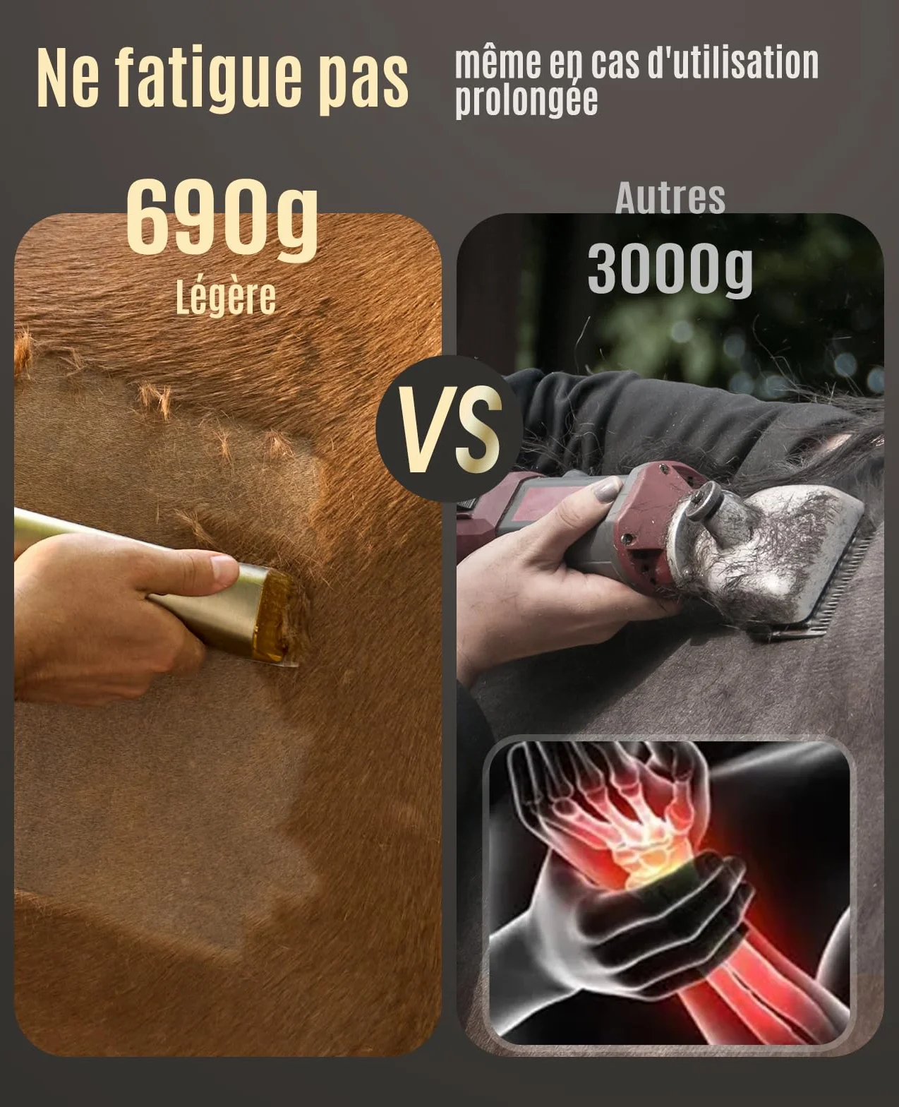 Oneisall Tondeuse Sans Fil pour Chevaux Professionnelle 2 Vitesses Faible Bruit Poils Longs/Épais