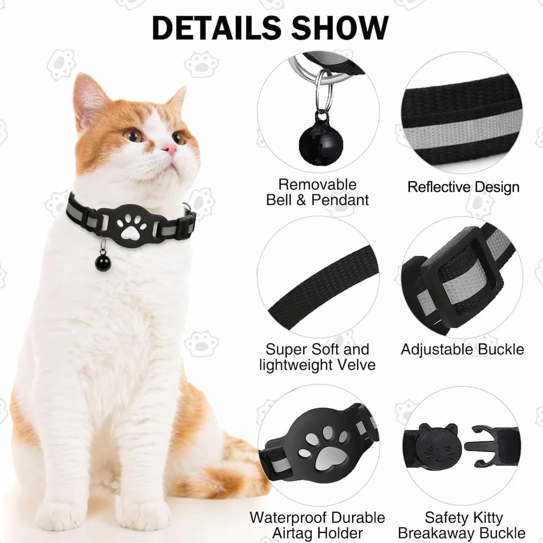 Collier GPS Chat sans Abonnement Traceur Animaux Localisation Temps Réel Étanche Léger Ajustable 19-32 cm Noir