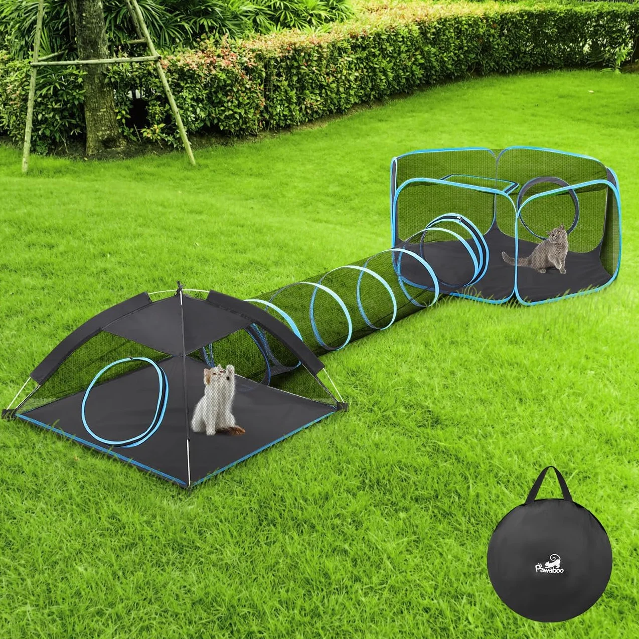 Pawaboo Parc pour Chats 3 en 1 Enclos Portable Pliable Bleu Clair Noir