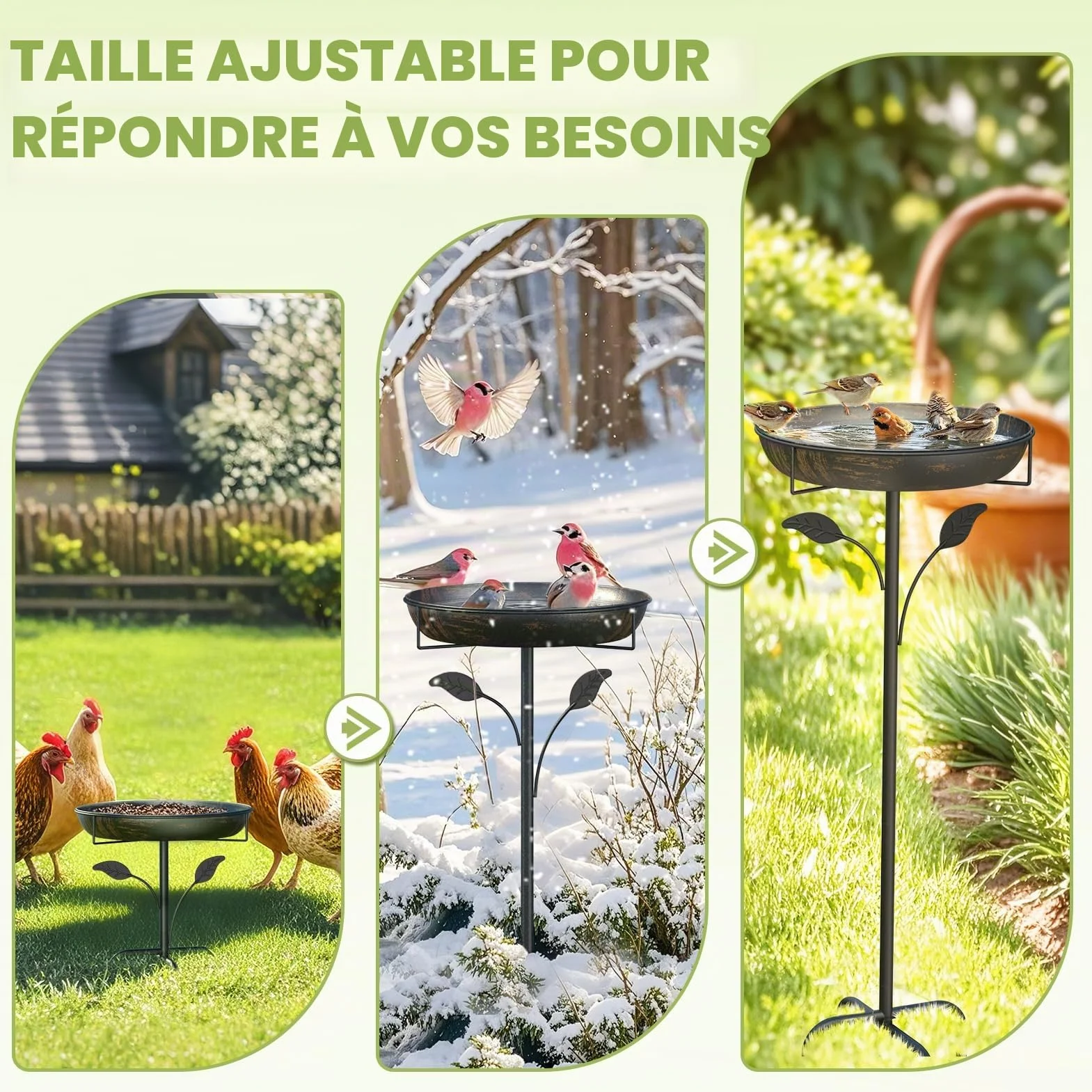 Abreuvoir pour oiseaux 30 cm métal extérieur jardin mangeoire debout résistant hiver