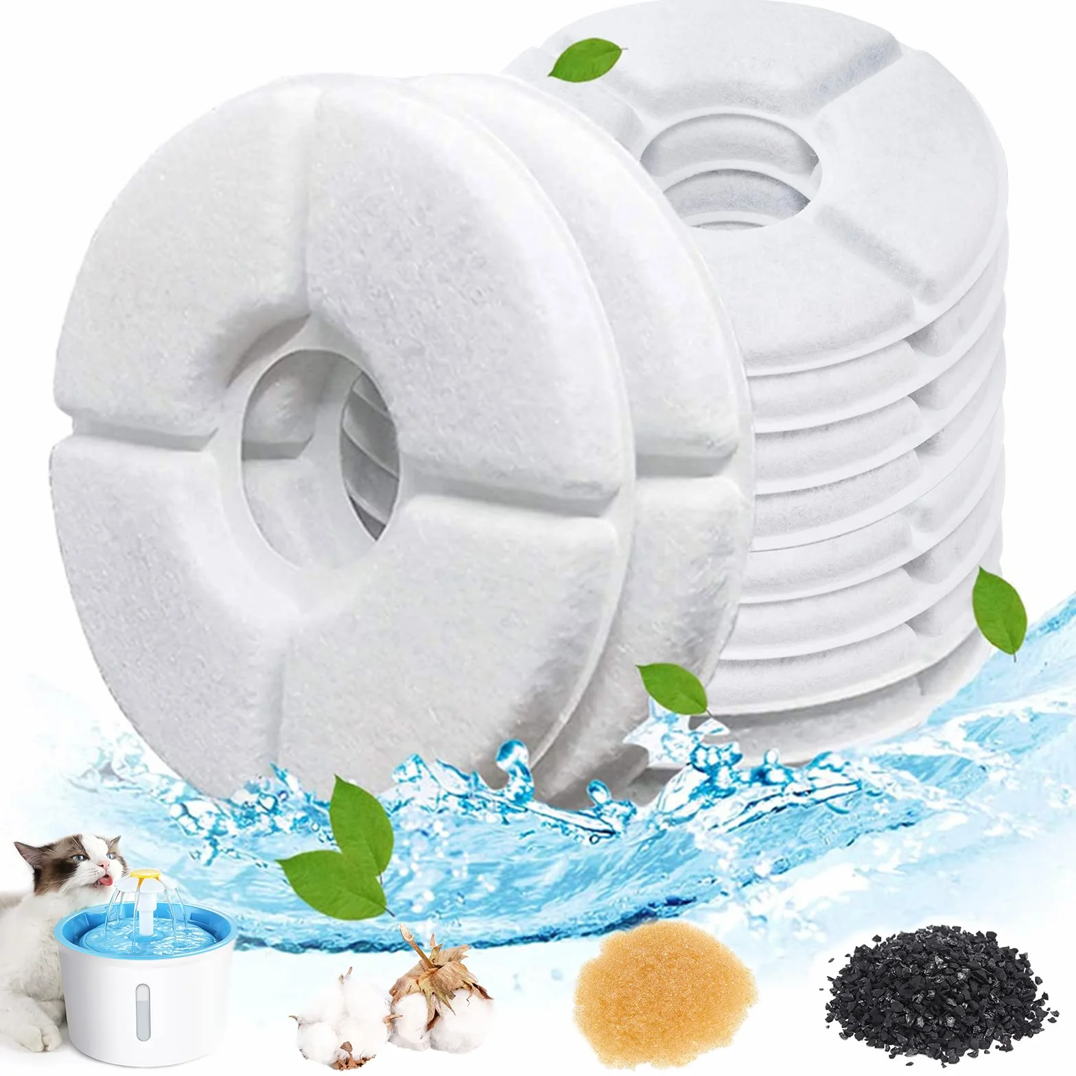 Filtres de Fontaine pour Chat 10 pièces Filtre de Fontaine à Boire Blanche