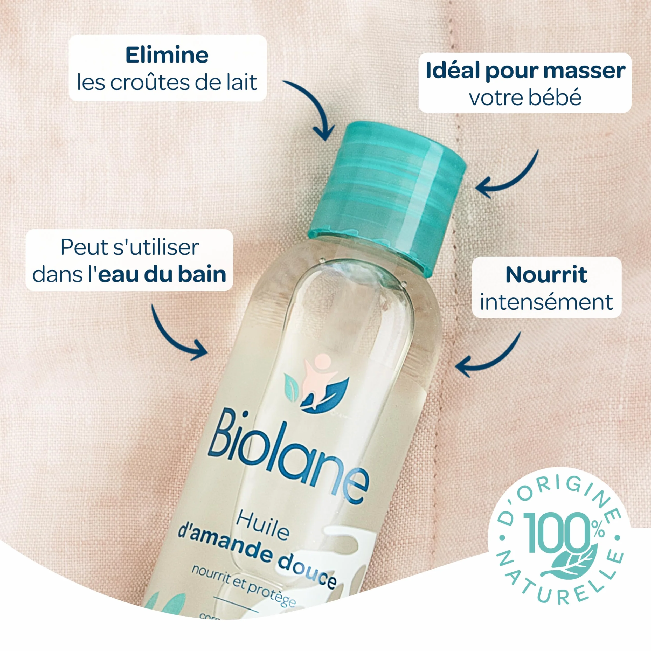 Huile d'amande douce BIOLANE bébé soin bain massage vitamine E 100% origine naturelle Fabriquée en France