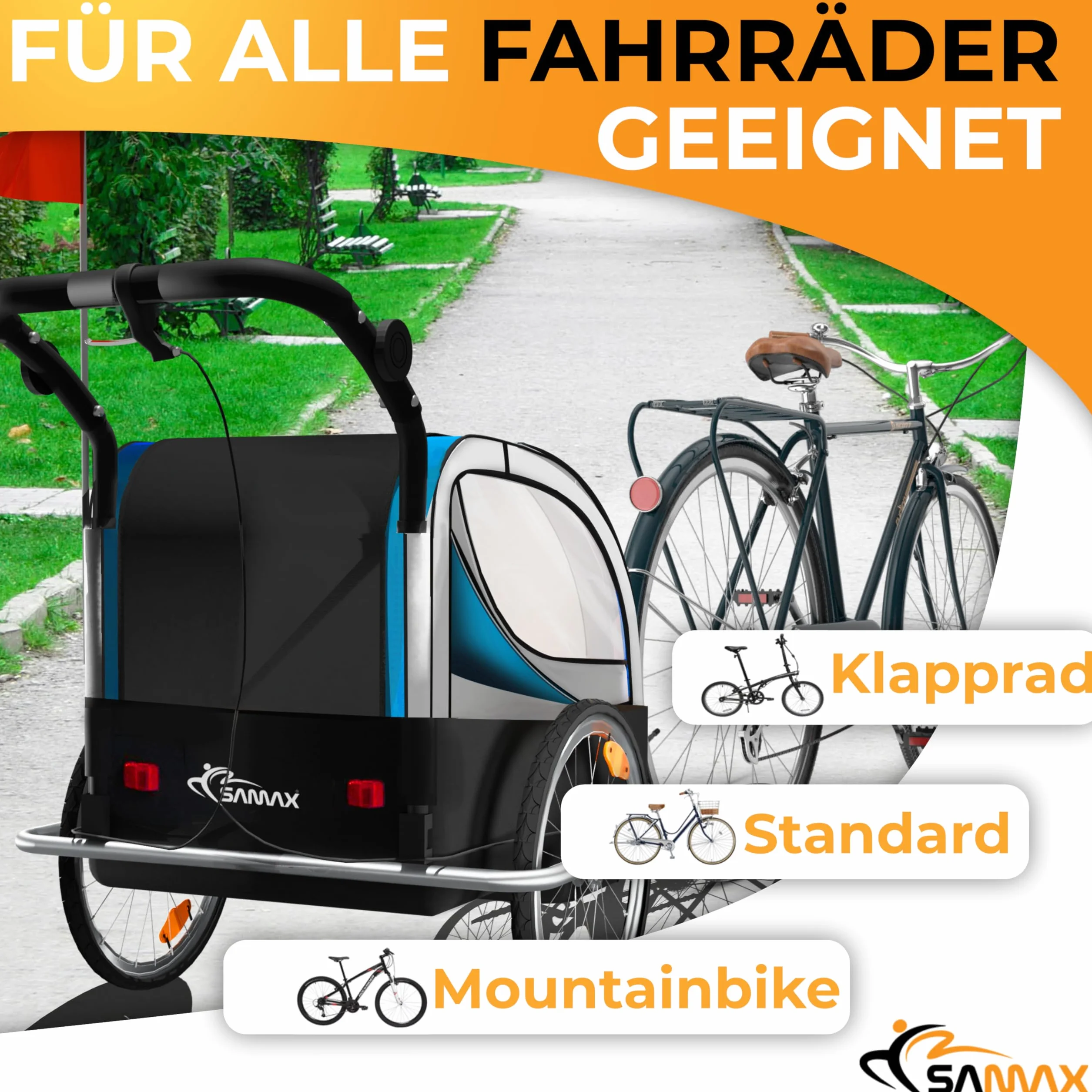 SAMAX Remorque Vélo Convertible Jogger 2en1 360° Rotatif pour 2 Enfants