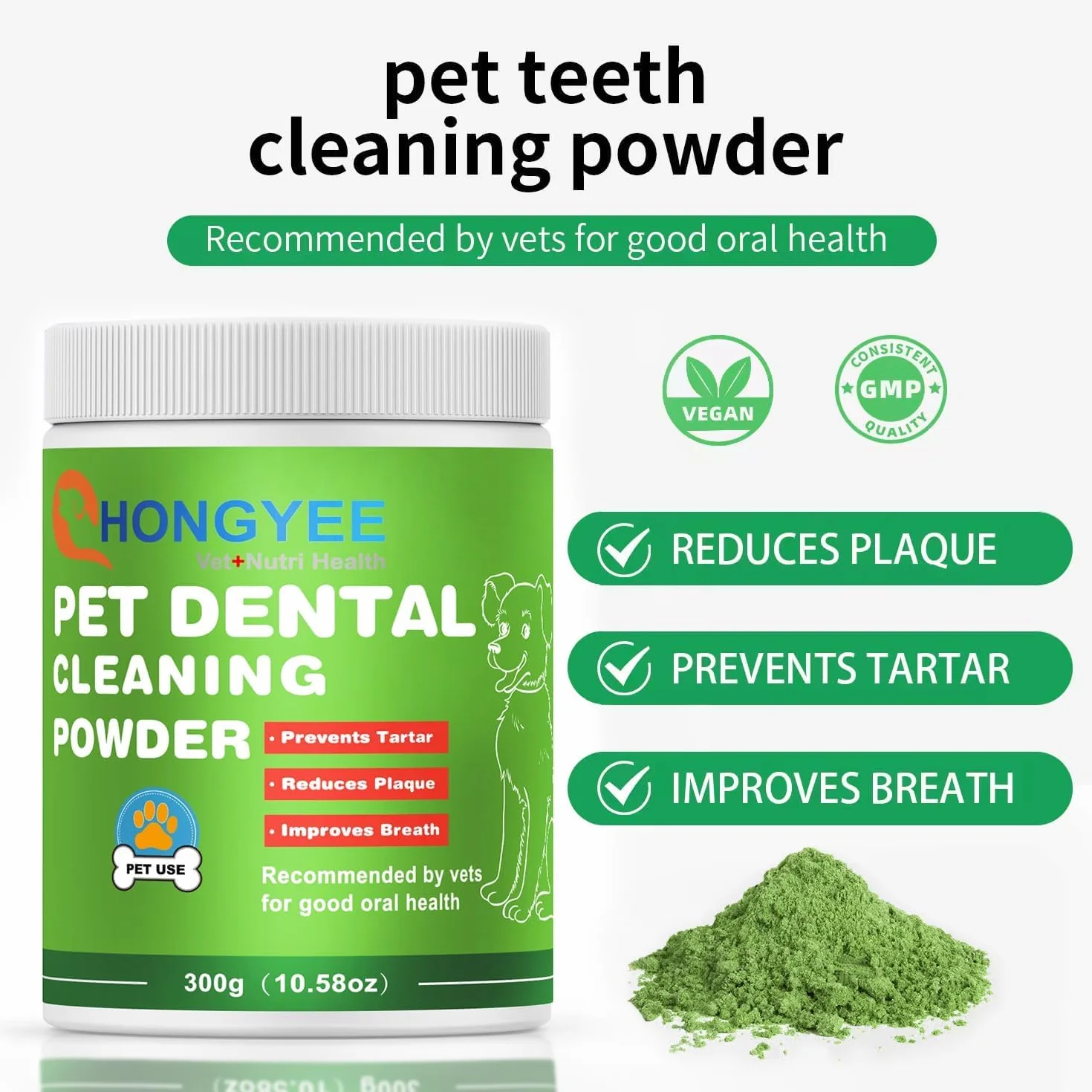 Poudre dentaire pour chiens et chats 300g nettoyage dents dissolvant plaque tartre