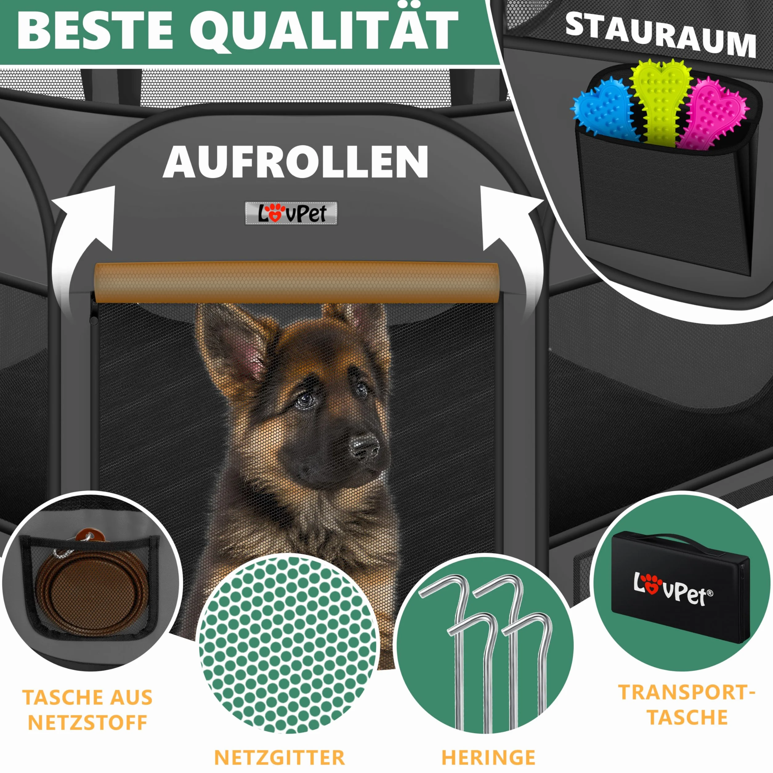 LOVPET Parc pour Chiots Pliable Tissu Oxford pour Petits Animaux Chiens Chats avec Gamelle Anthracite/Noir