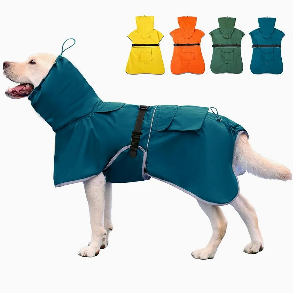 Imperméable pour Chien, Poncho à Capuche Ajustable, Réfléchissant, Léger, pour Chiens de Taille Moyenne à Grande (Bleu, 7XL)