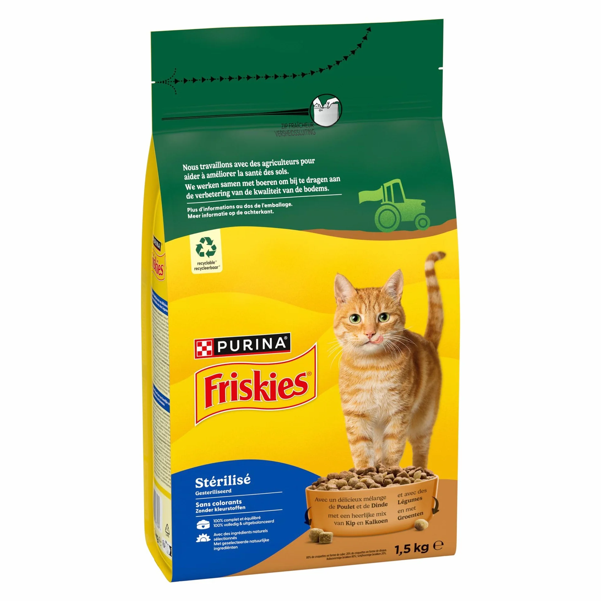 FRISKIES Chat Aliment Complet pour Chats Adultes Stérilisés Dinde Poulet Légumes Croquettes 1,5 kg