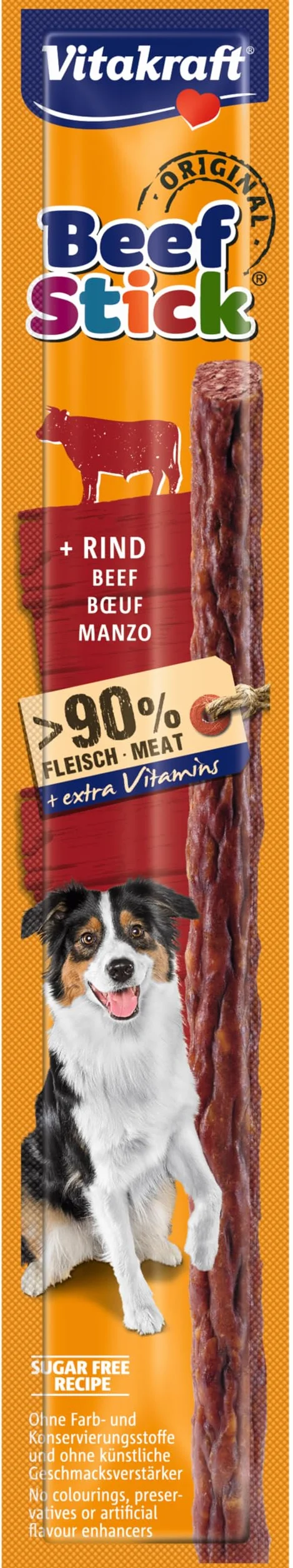 VITAKRAFT Beef Stick Bœuf Friandises pour Chiens Bâtonnet de Viande sans Sucre 12G
