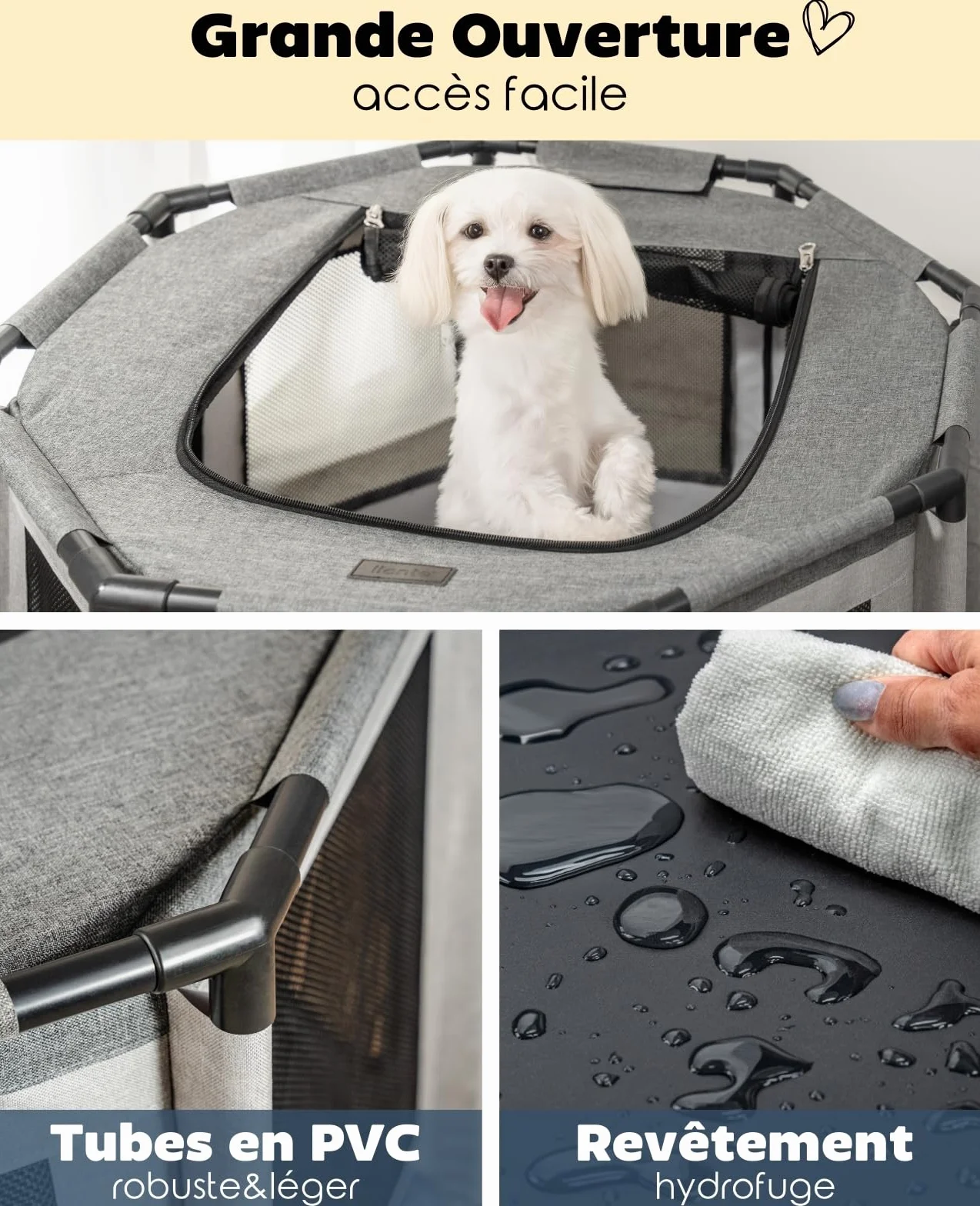 Lionto Enclos pour Chien en Tissu Oxford, Filet Respirant, Parc pour Chiens et Chats, Cage Octogonale 72x72x43 cm Gris