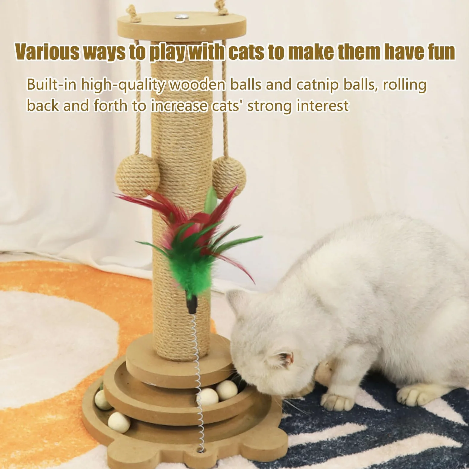Griffoir À Griffes pour Chat Circuit À Balle pour Chat | Cadre d'Escalade Vertical avec 2 Boules de Sisal Adapté aux Grandes et Petites Tailles Zone de Détente pour Chaton
