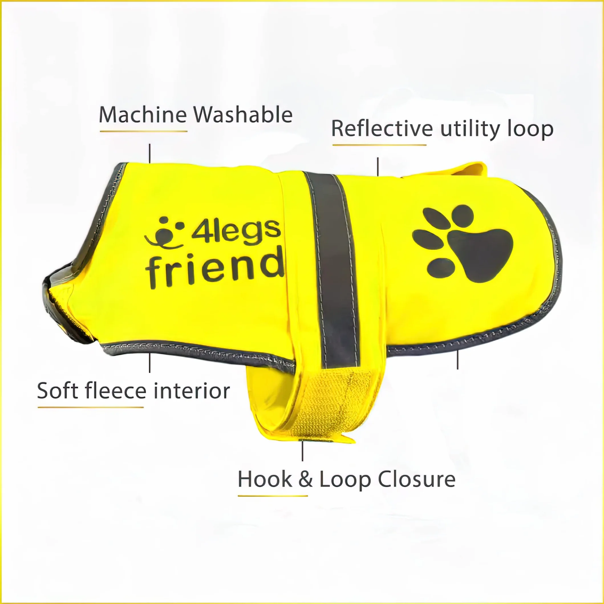Gilet de Sécurité Jaune Fluo pour Chien Veste Doublée Laine Polaire Anti-Pluie Réfléchissant 5 Tailles