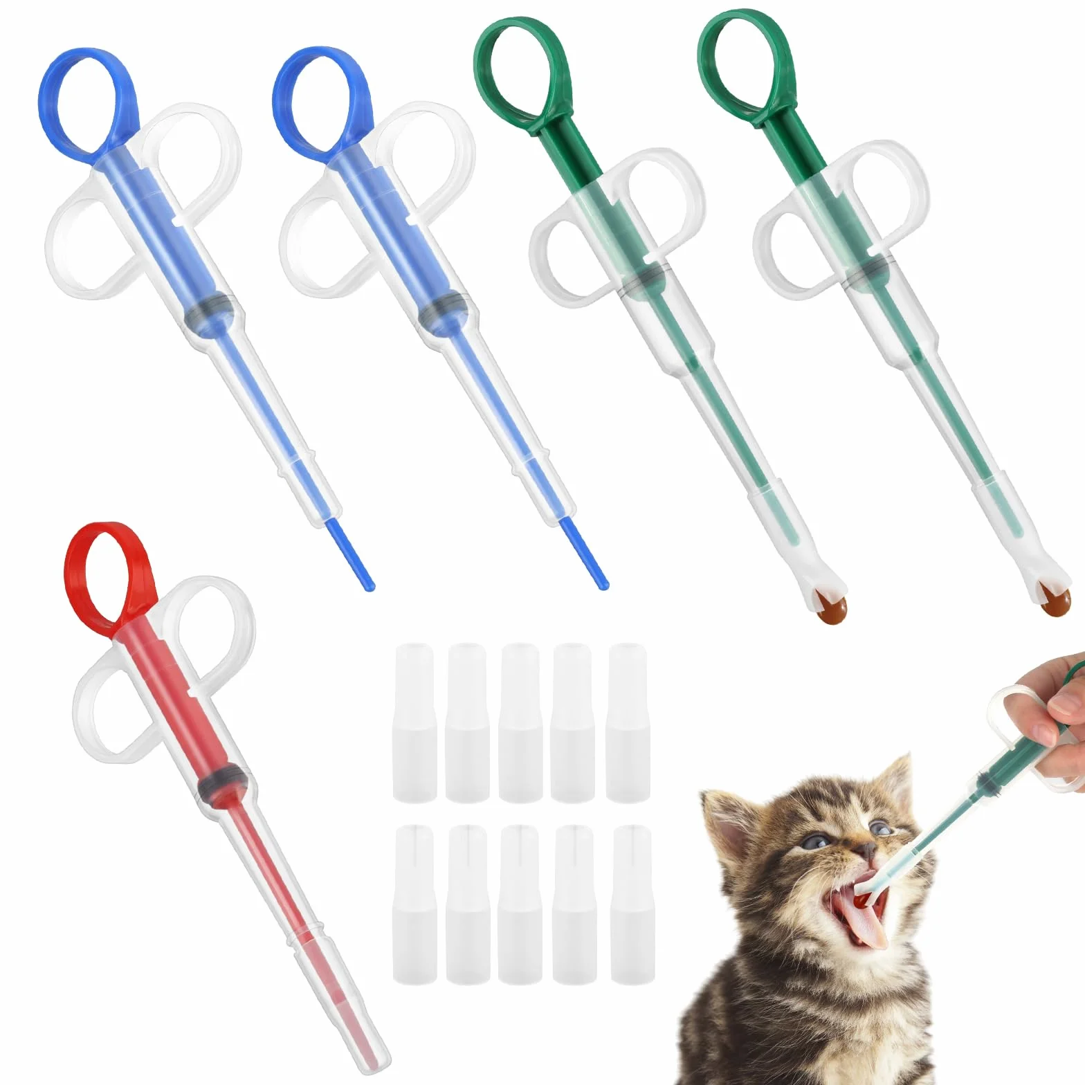 Lance Pilule Chat 5 Pièces, Pet Pill Dispenser, Distributeur de Médicaments avec Bouchon Silicone Alimentaire pour Chats, Petits Chiens et Lapins