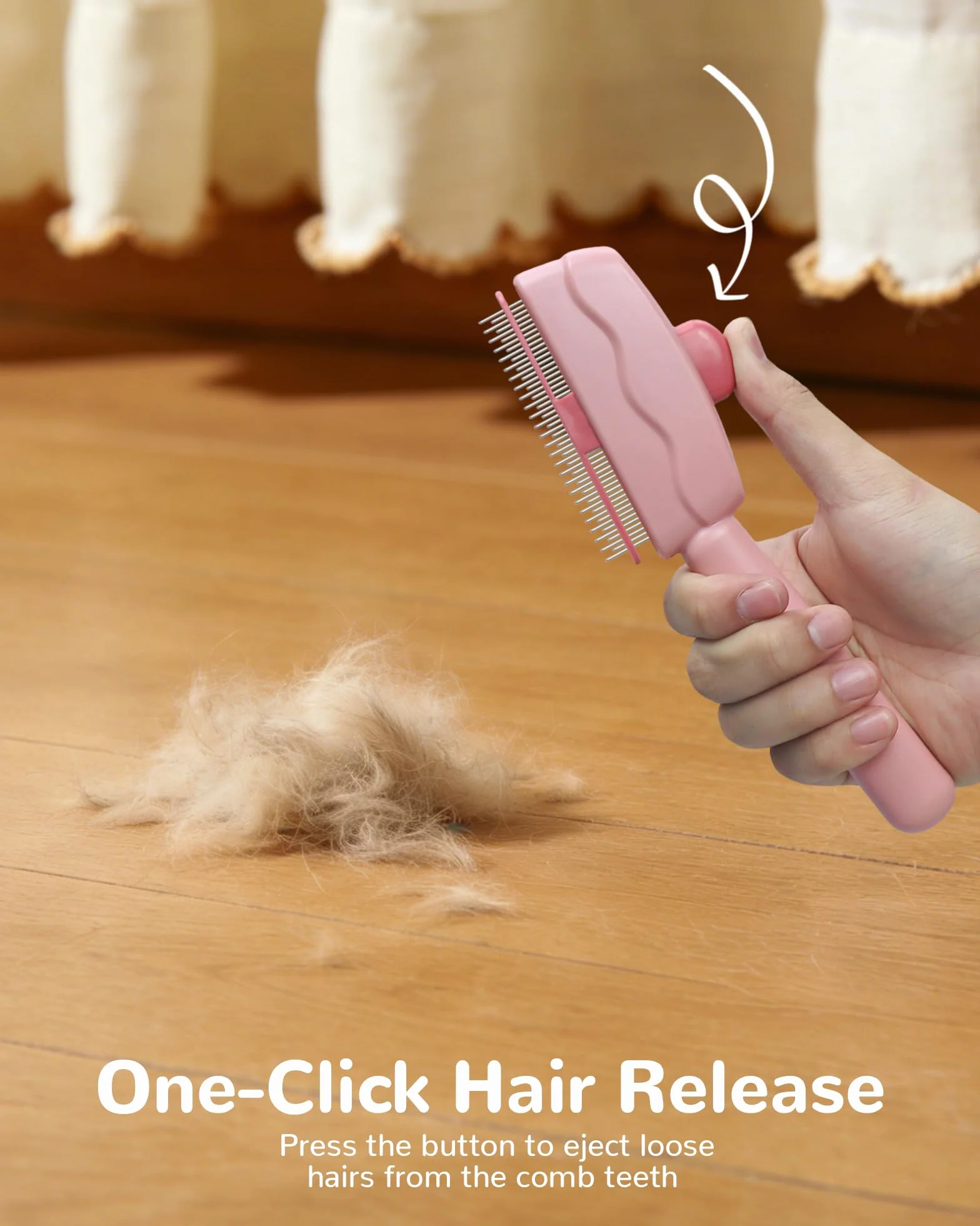 Brosses de Toilettage pour Chat et Chien Poil avec Bouton Release, Peigne D'épilation pour Animaux (Rose)