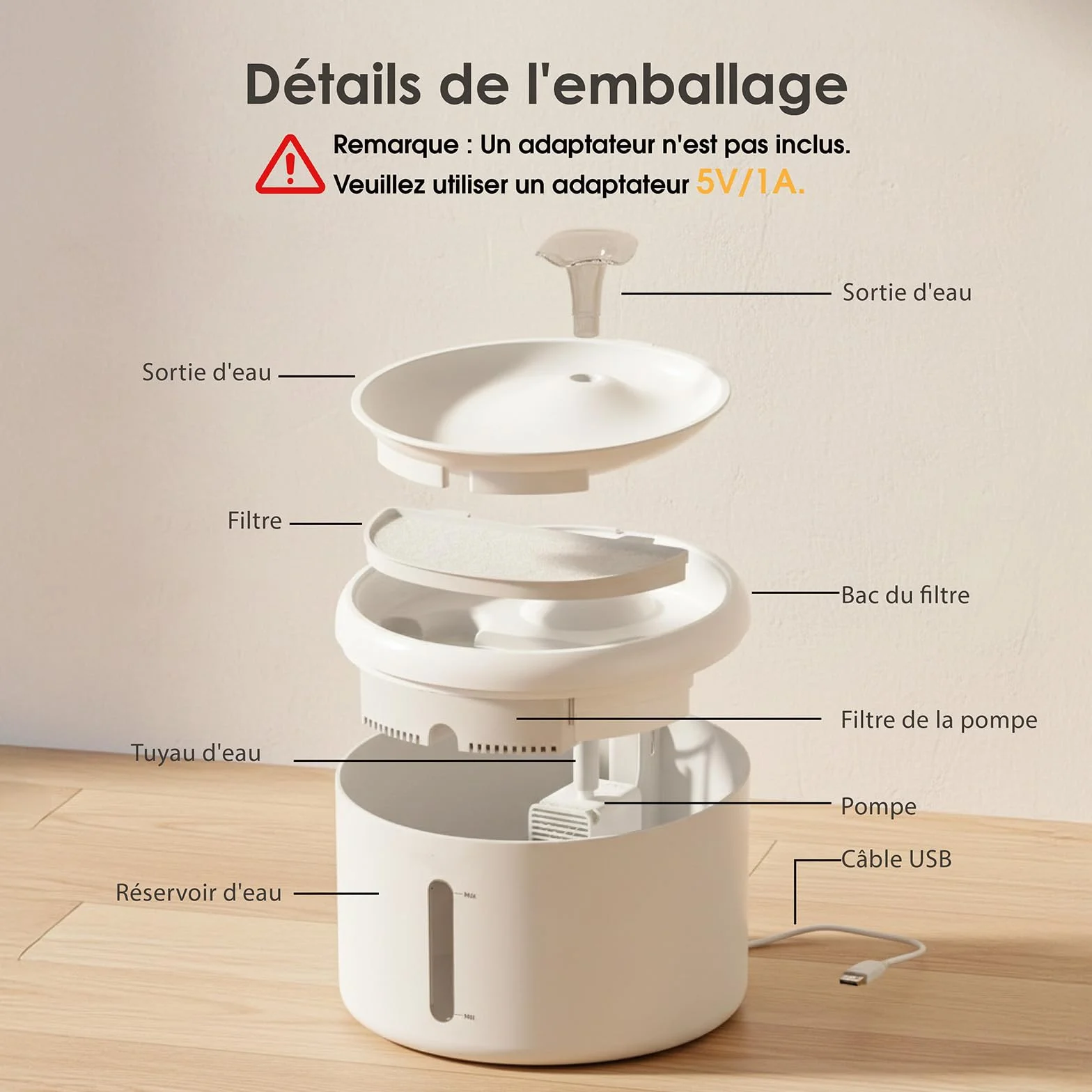 Fontaine à Eau Chat 2,5L Grande Capacité Ultra Silencieuse 8dB 6 Filtres Multi-Niveaux Distributeur Eau Chat ABS