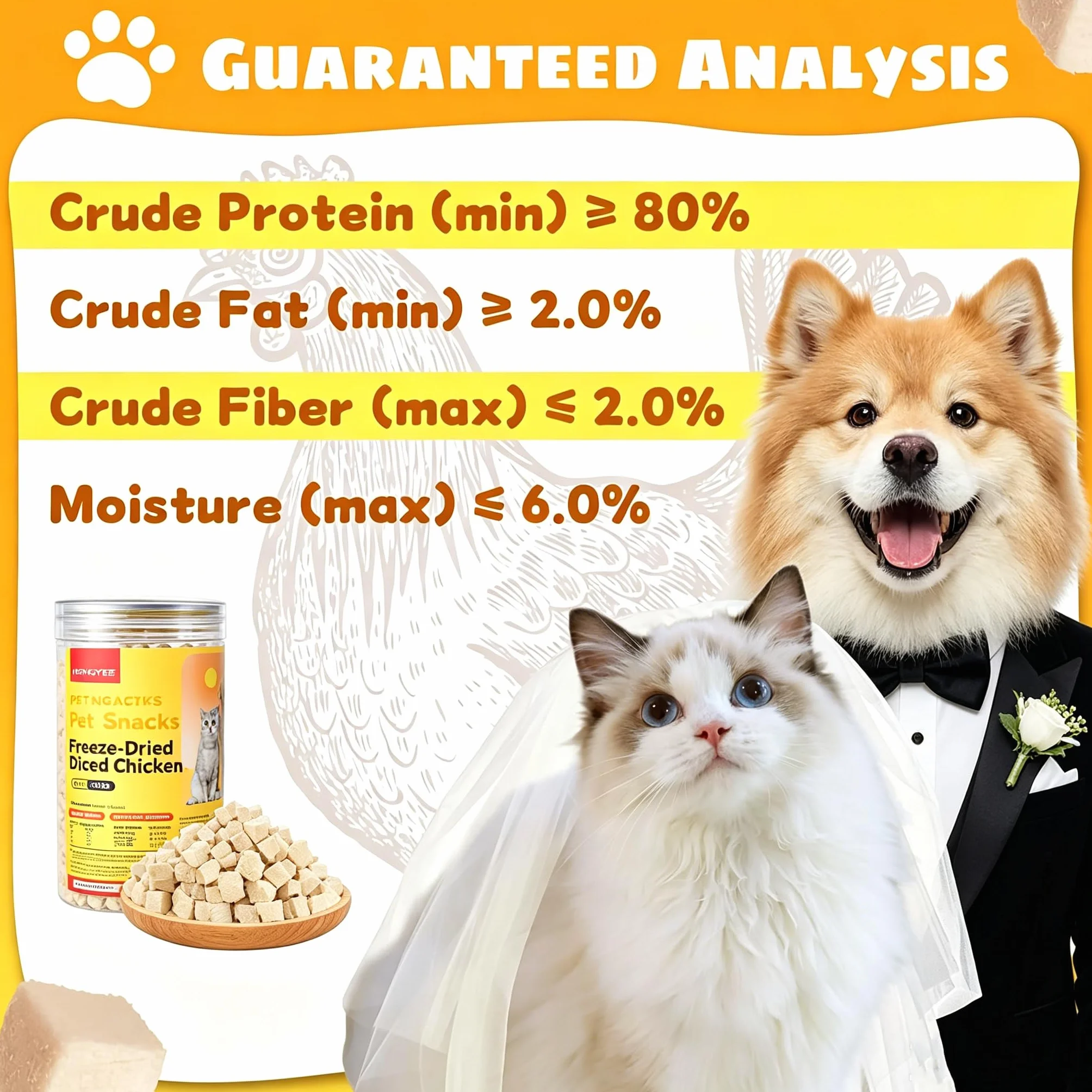 Friandises de poulet lyophilisé pour chats et chiens, riches en protéines, faibles en gras, snack FreezeDried