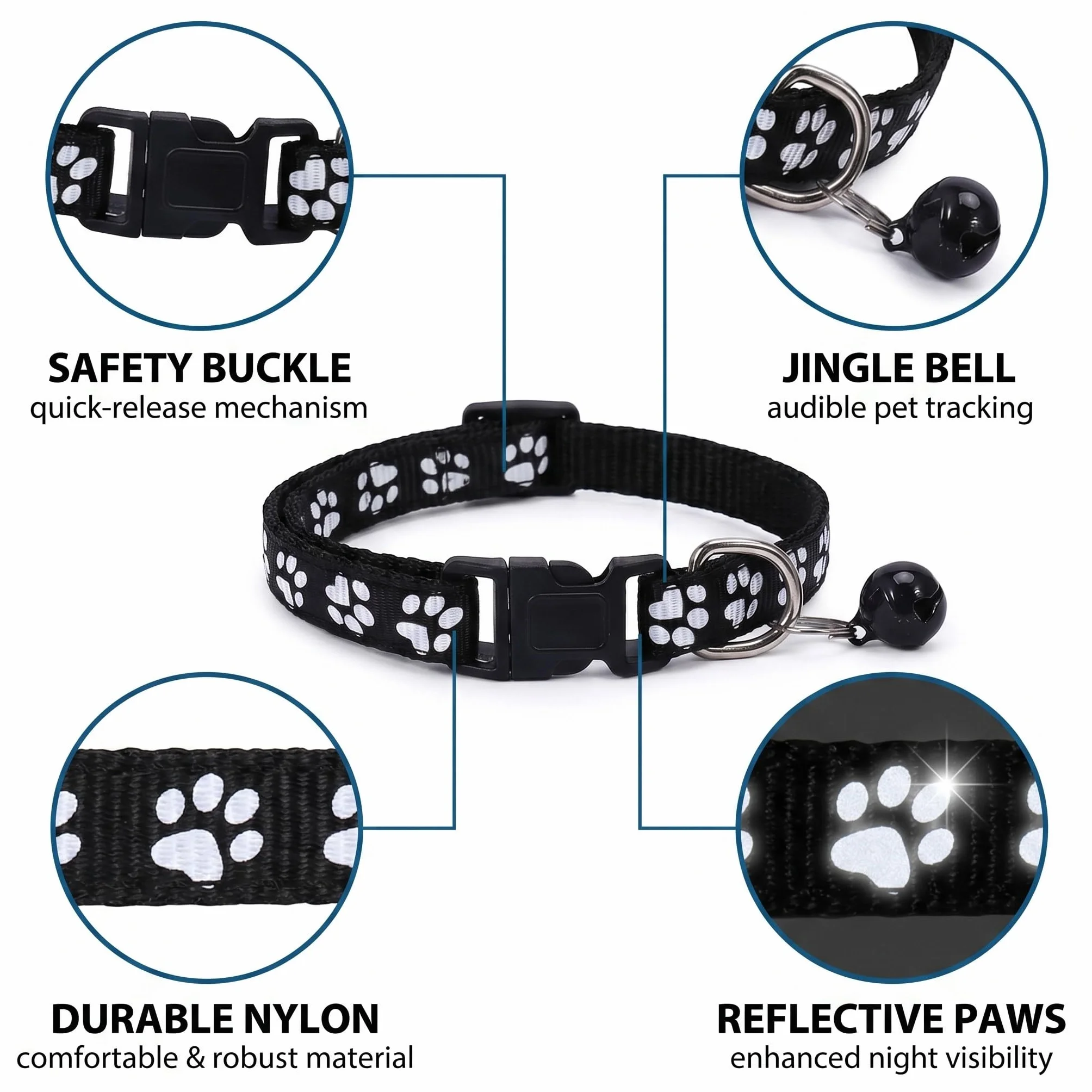 Collier Chat Sécurité Anti-Étranglement 2 Pièces Réglable 19-32 Cm Noir