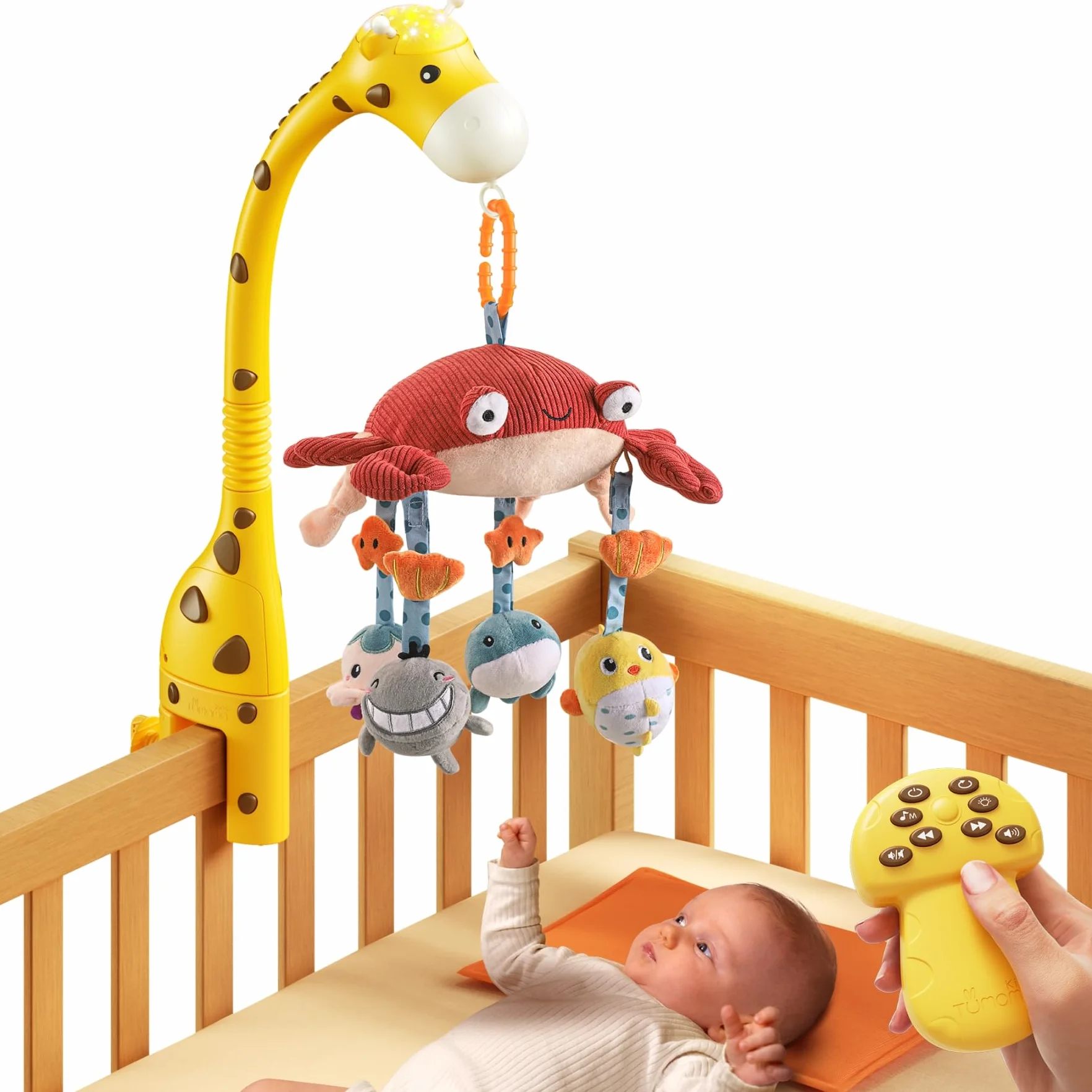 TUMAMA Mobile Musical Lit Bébé avec Musique et Lumière, Jouet de Berceau Rotatif Amovible 0-12 Mois