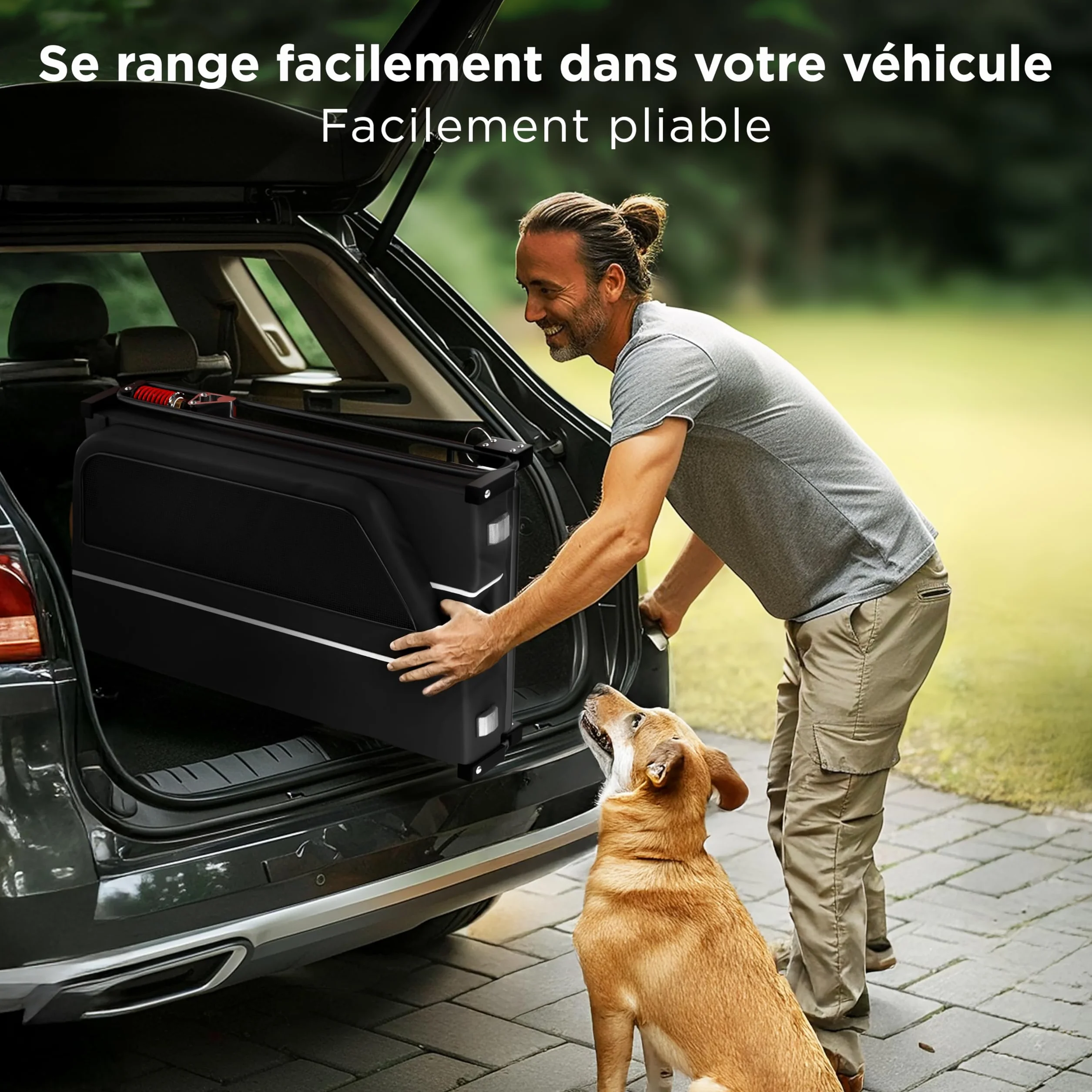 Remorque Velo Chien XL Pliable avec Rampe et Suspension 45kg Compatible Vélos Électriques