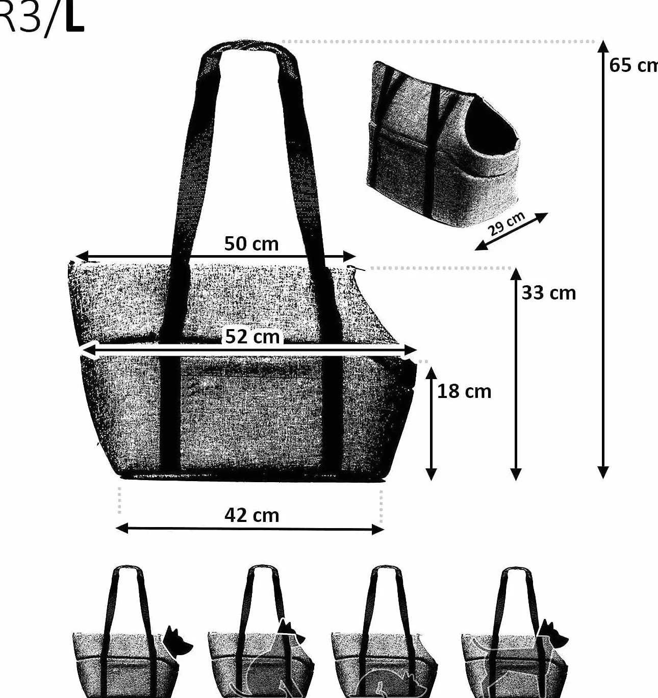 Sac de transport pour chiens et chats polyester jusqu'à 15 kg taille L imitation denim