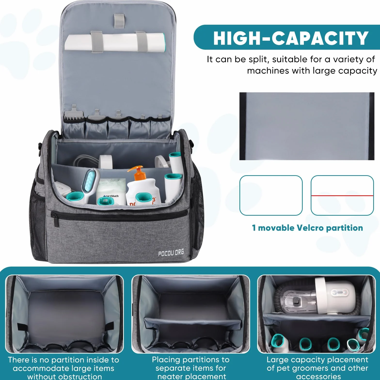 Sac de Transport pour Fournitures de toilettage pour Animaux de Compagnie – Compatible avec l'aspirateur de toilettage Oneisall/Neabot, Grande capacité – Sac Uniquement (Gris)