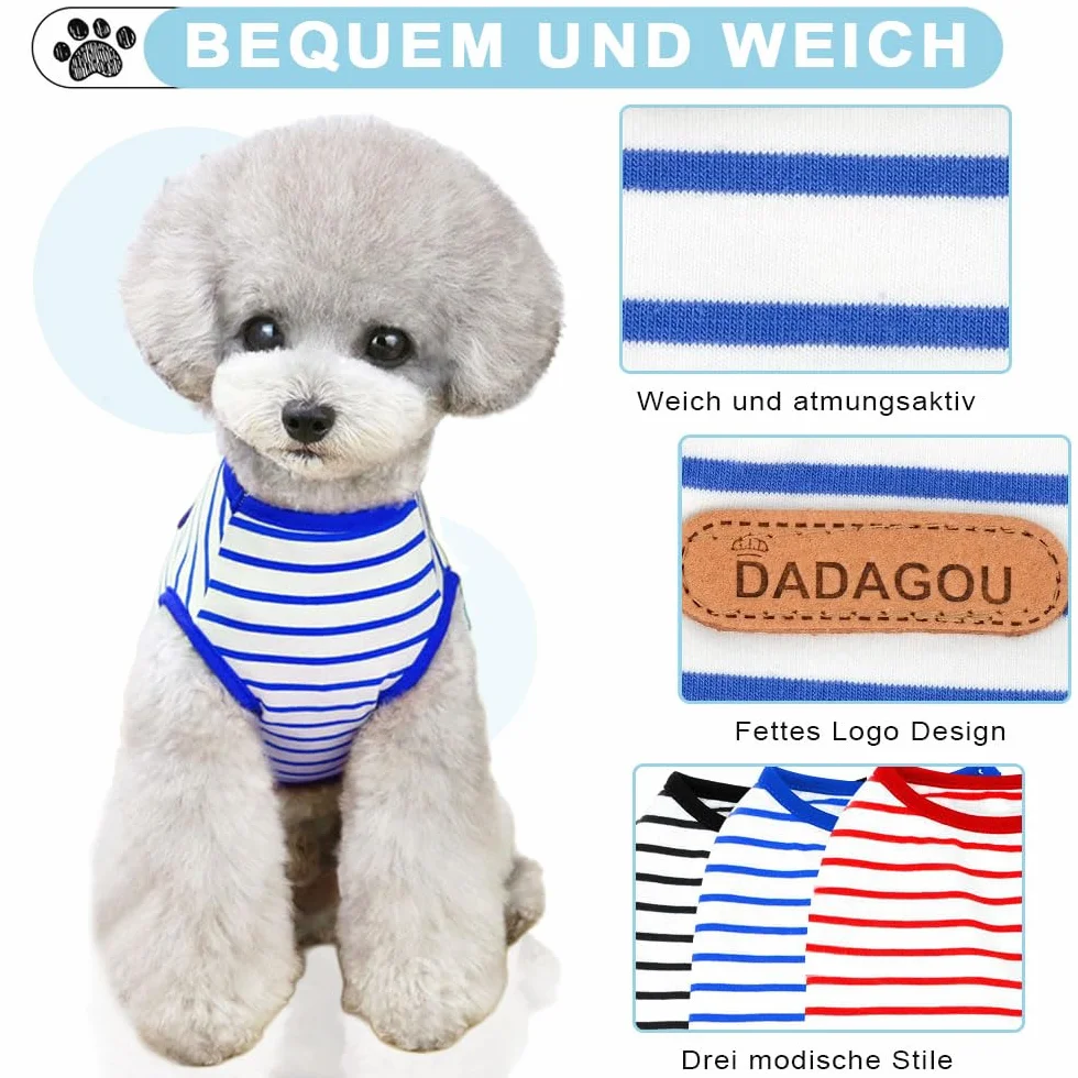 Voarge T-Shirt à Rayures pour Chien en Coton Doux Débardeur pour Animal Domestique Bleu M