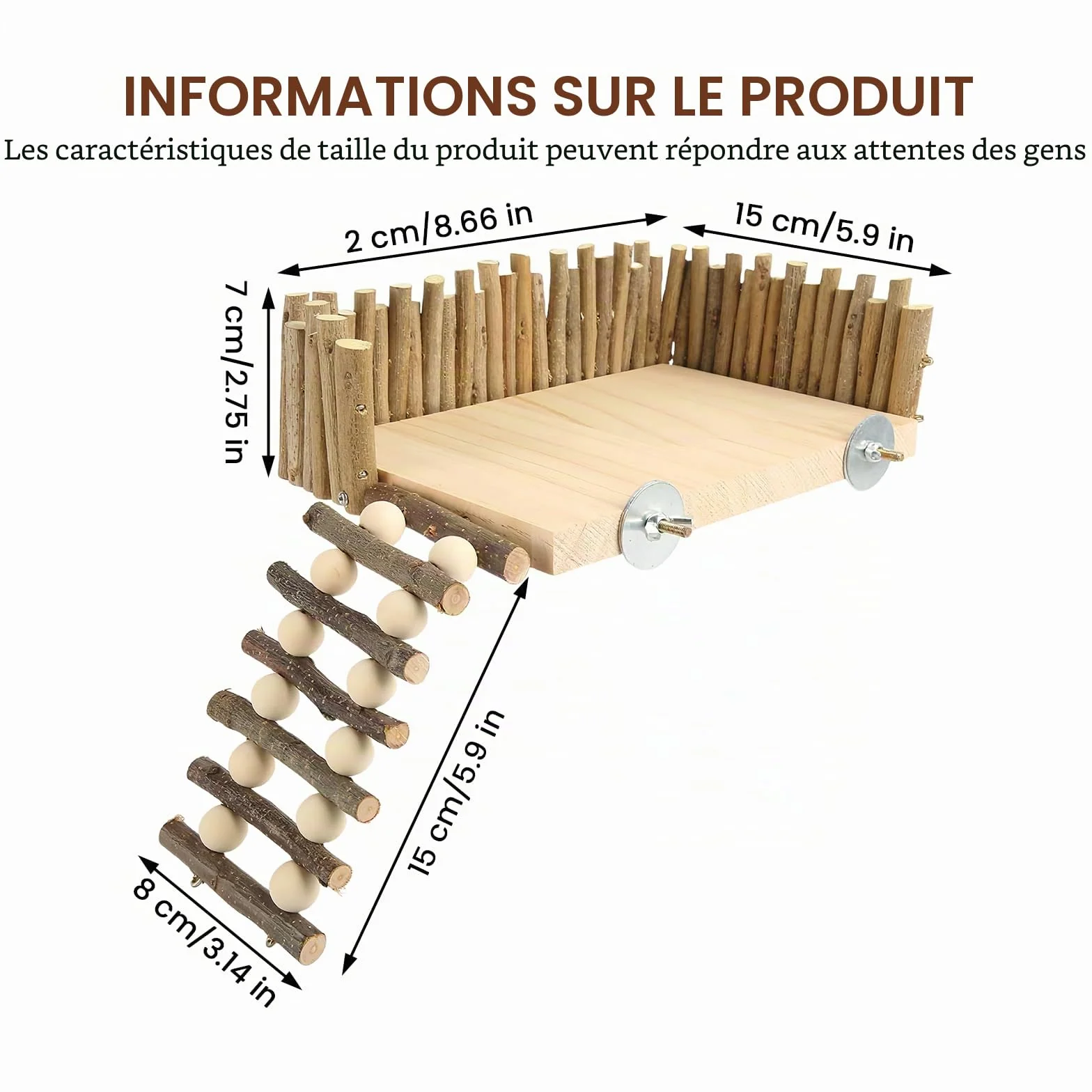 Plateforme d'escalade en bois pour hamster avec échelle - Aire de jeu robuste pour petits animaux