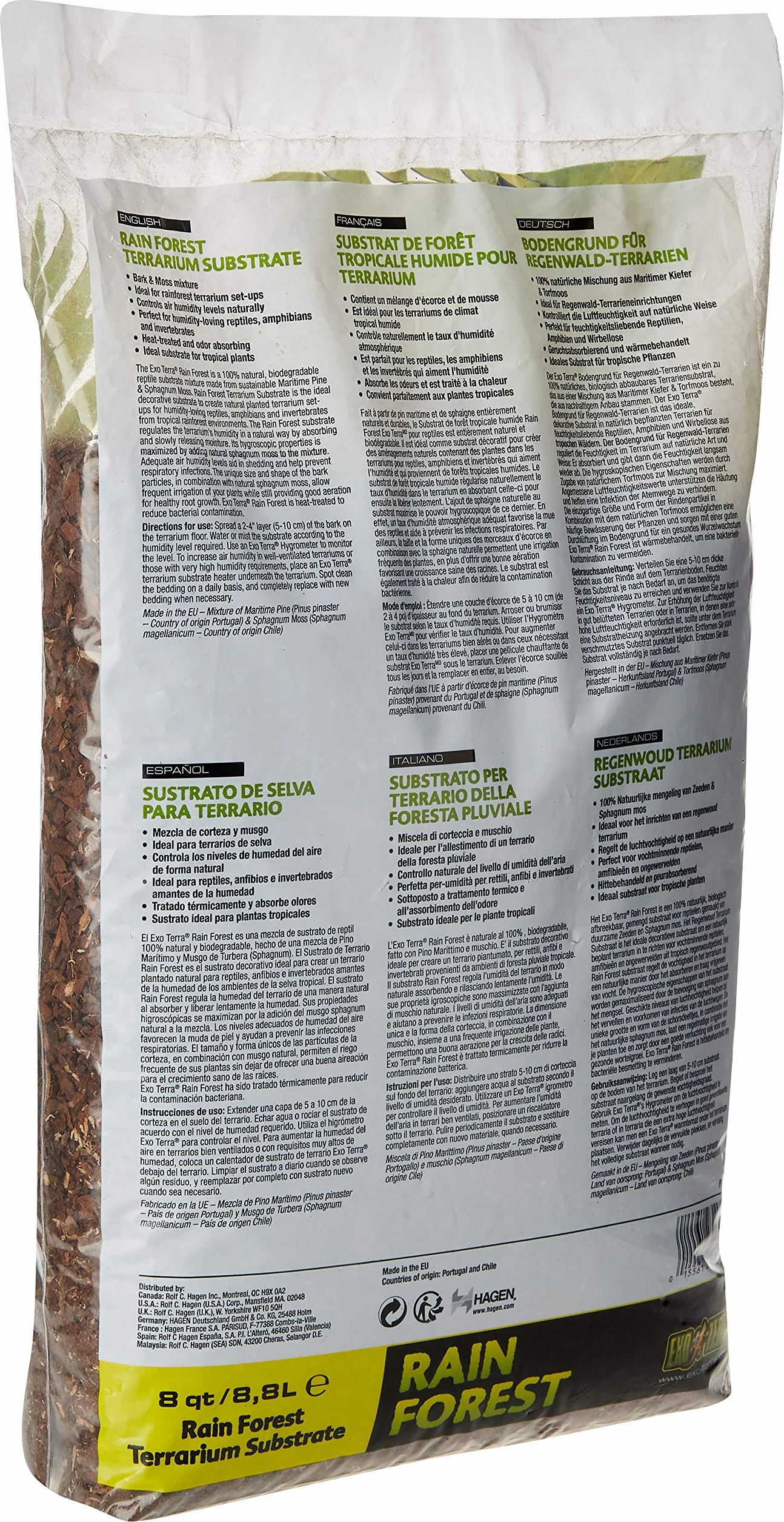 Exoterra Substrat de Forêt Tropicale Humide pour Terrarium Reptile Amphibien 8,8 L