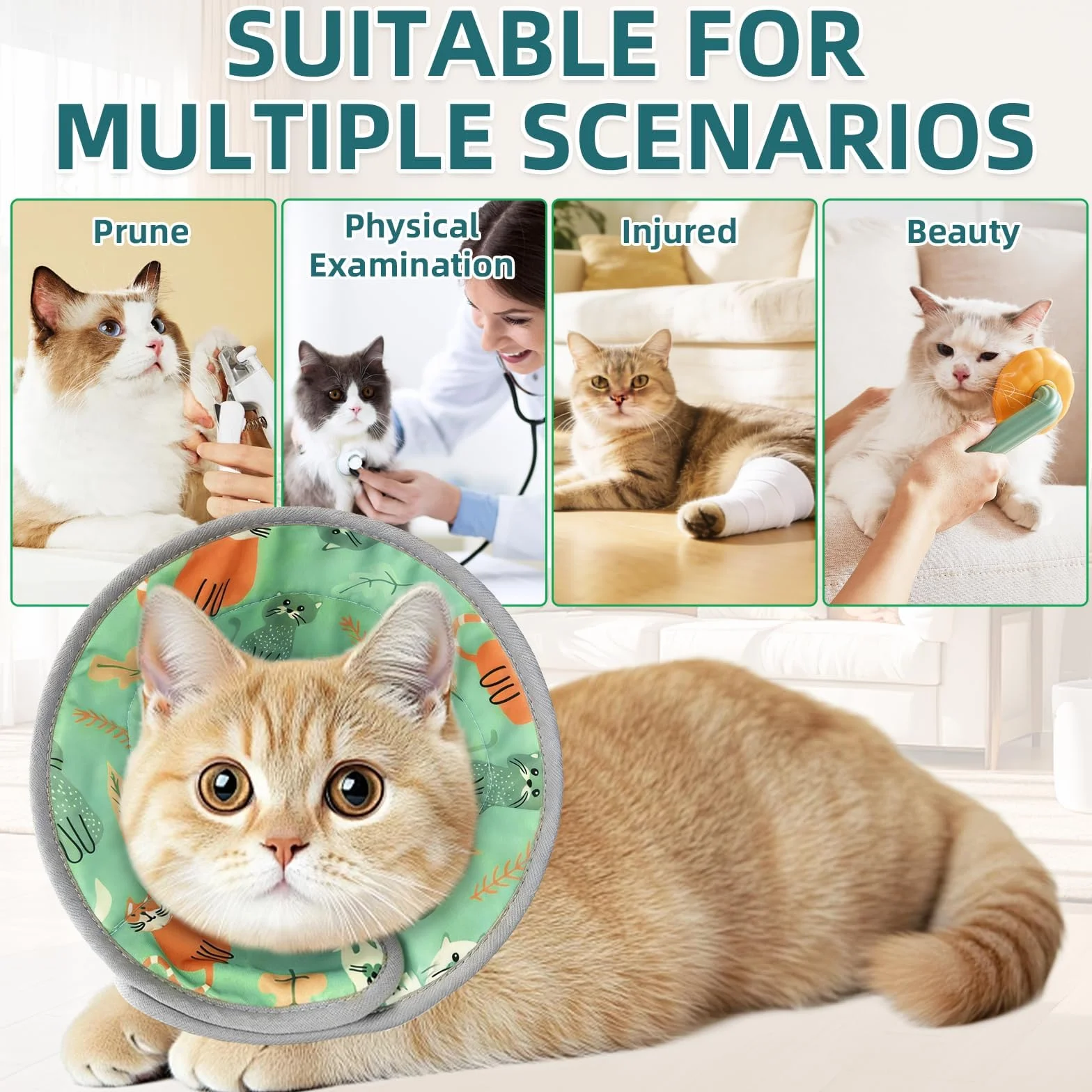 Collerette Chat Anti Léchage Réglable Pliable Doux Après Chirurgie Élisabeth Collier Cône Chats Petits Chiens Vert Menthe L