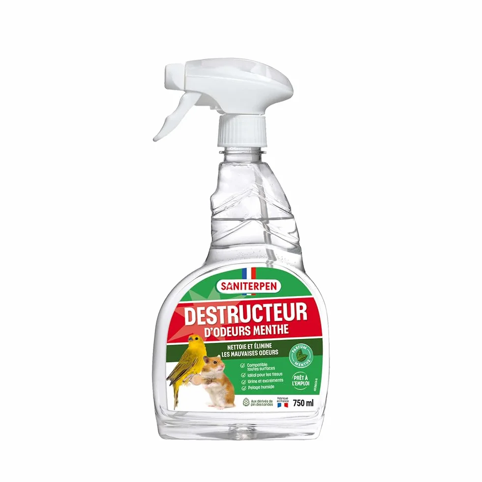 SANITERPEN Désodorisant Destructeur d’Odeurs Spécial Animaux & Elevage Multi-surfaces Parfum Menthe-Eucalyptus 750 ml