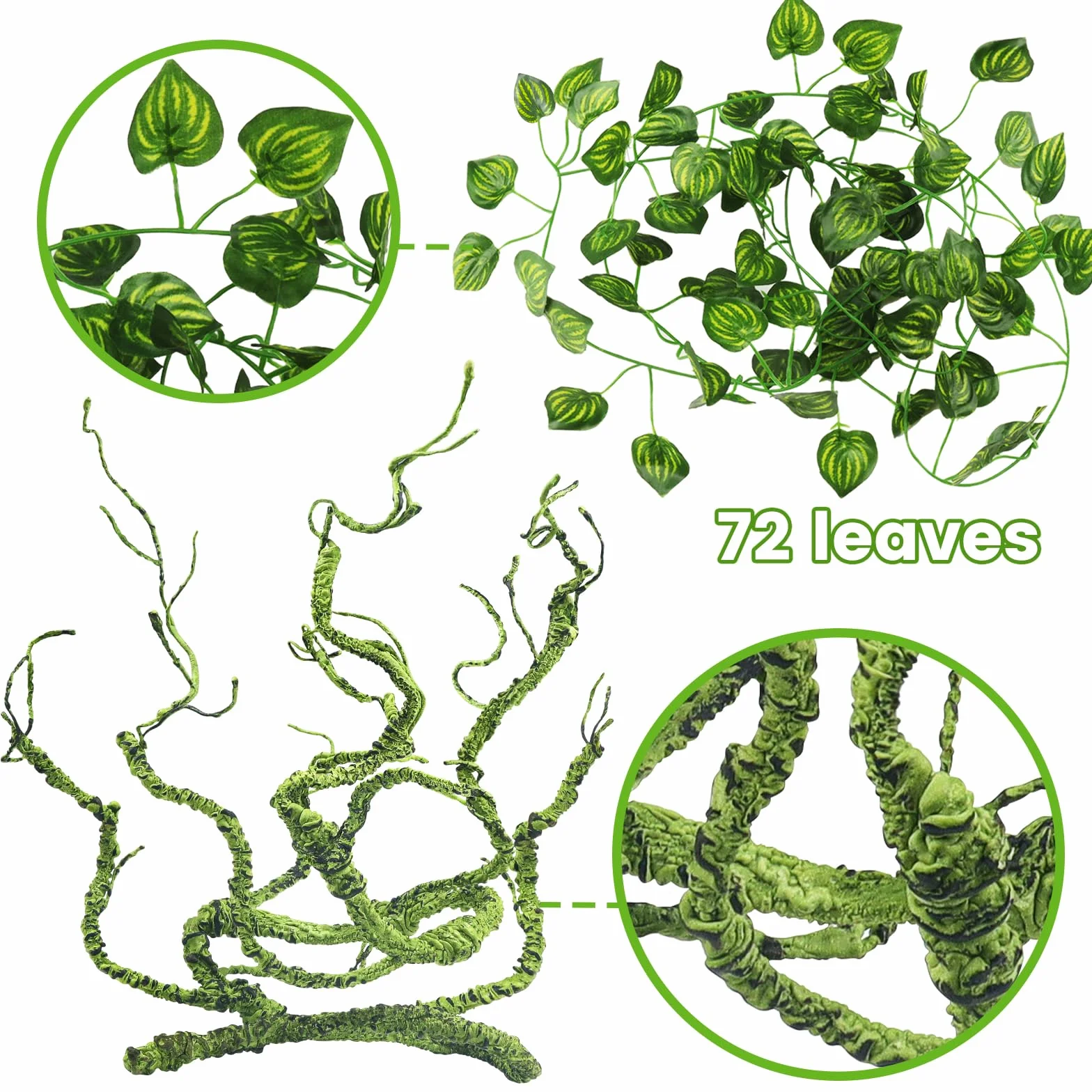 QUOZUO Accessoires pour aquarium de dragon barbu, terrarium à suspendre, feuilles artificielles pour reptiles