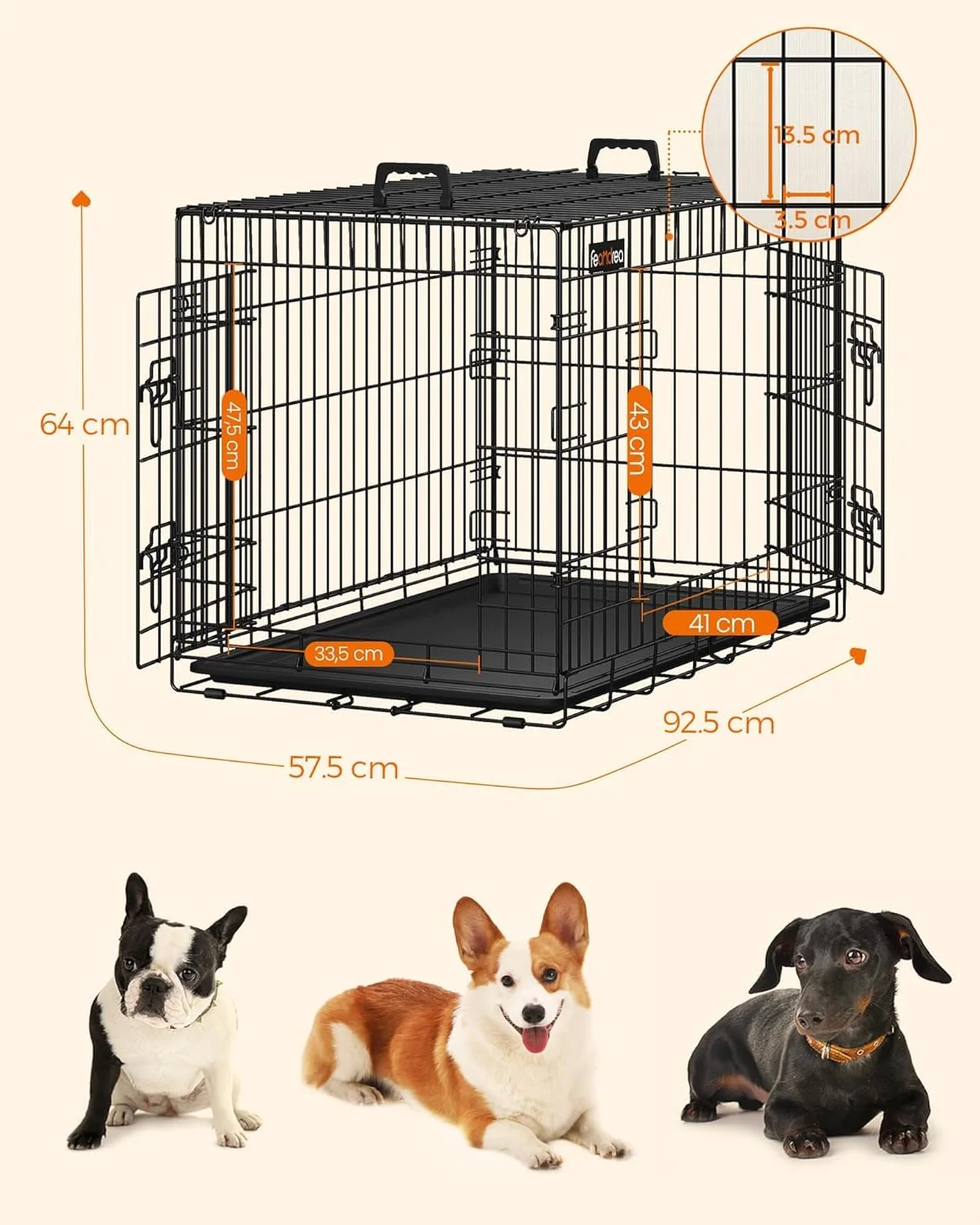 Feandrea Cage pour Chien 92,5 x 57,5 x 64 cm Noir PPD36BK