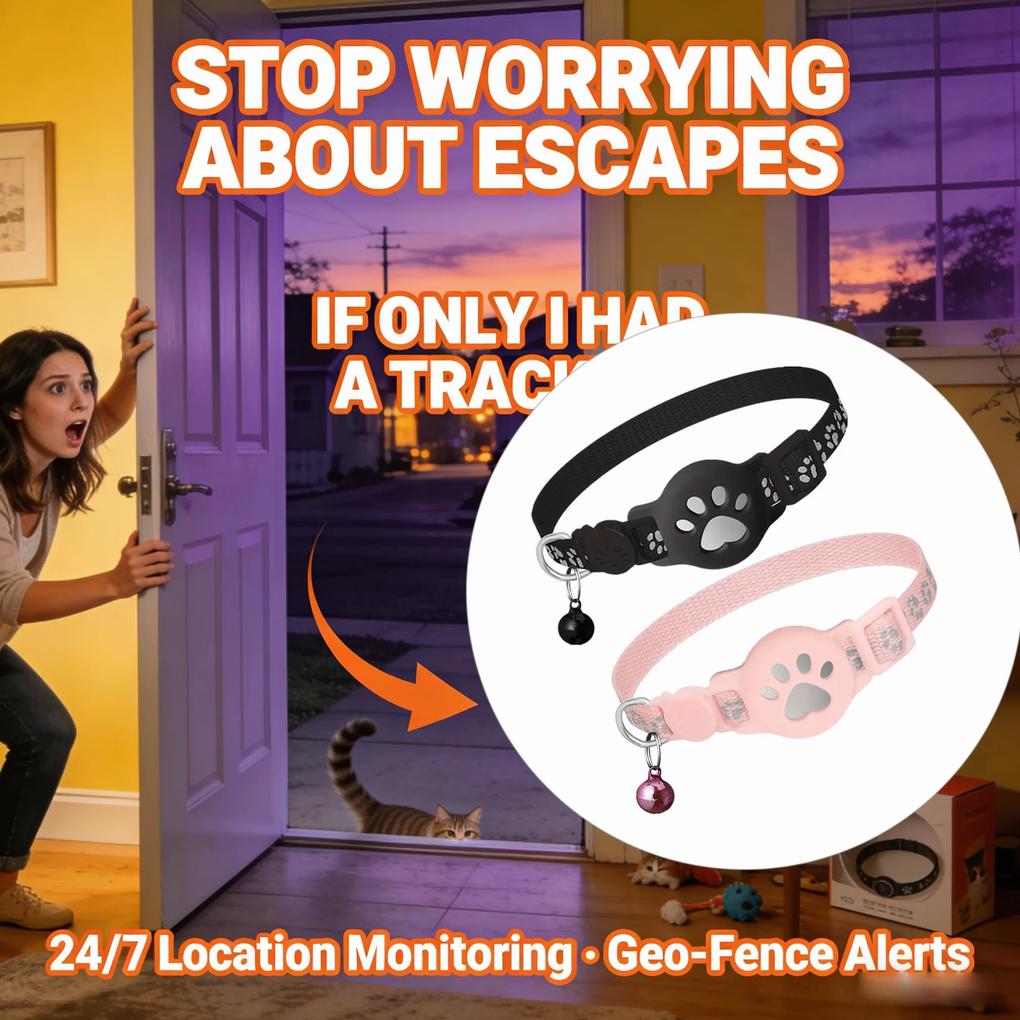 Collier GPS Chat Traceur sans Abonnement Mensuel Localisation Temps Réel Imperméable Anti-Perte pour Chats Extérieur Noir