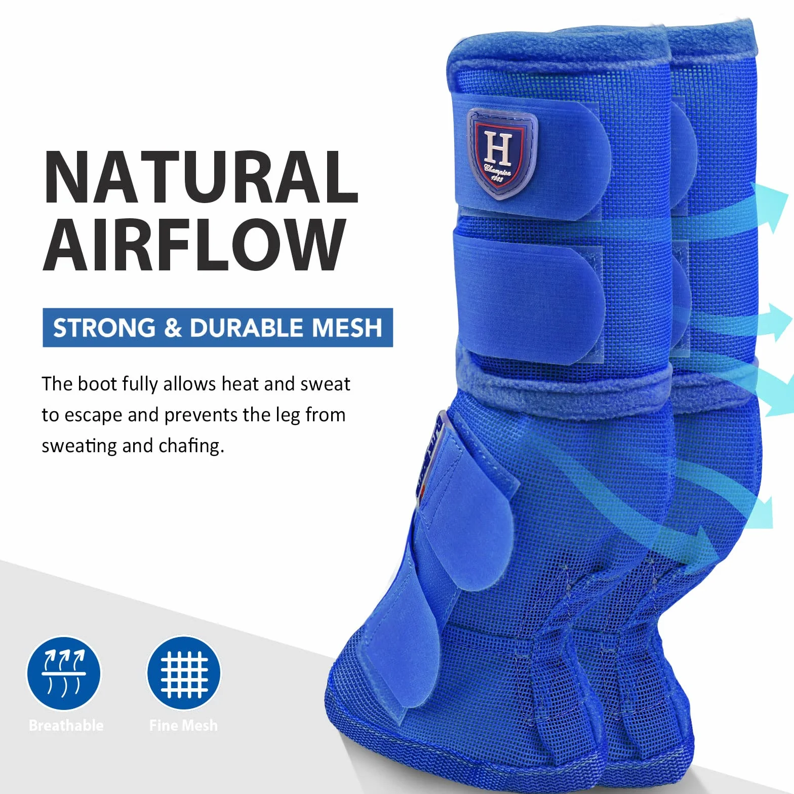 Harrison Howard Lot de 4 guêtres anti-mouches pour cheval - Bleu foncé - XL