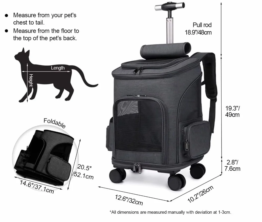 Poussette pour Chat et Chien 4 en 1 – Poussette pliable avec Sac à Dos de Transport Amovible et Chariot à Roulettes