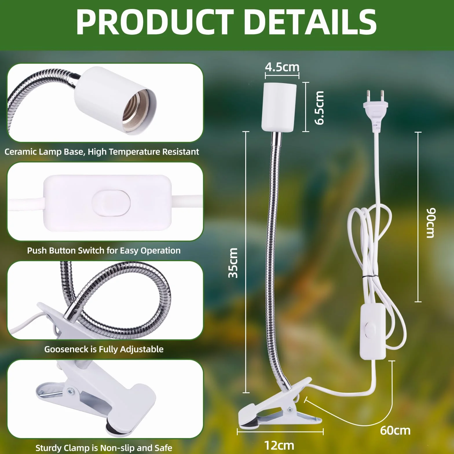 Akynite Douille E27 Céramique 150W 220V avec Interrupteur Flexible pour Lampe Reptile