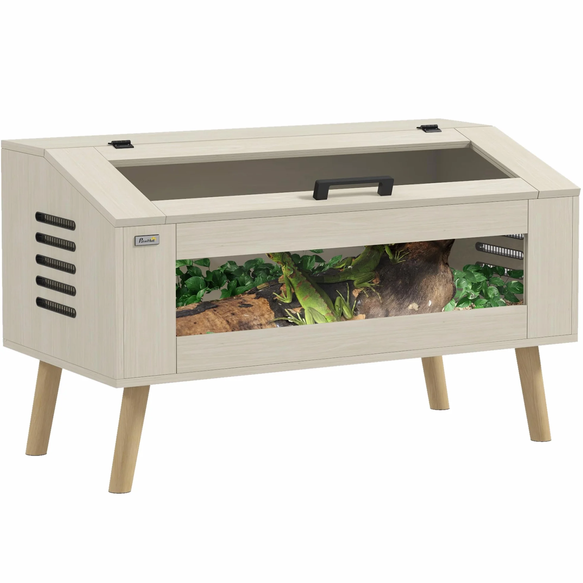 PawHut Terrarium Reptiles 140L Verre trempé 100 x 50 x 60 cm Bois naturel