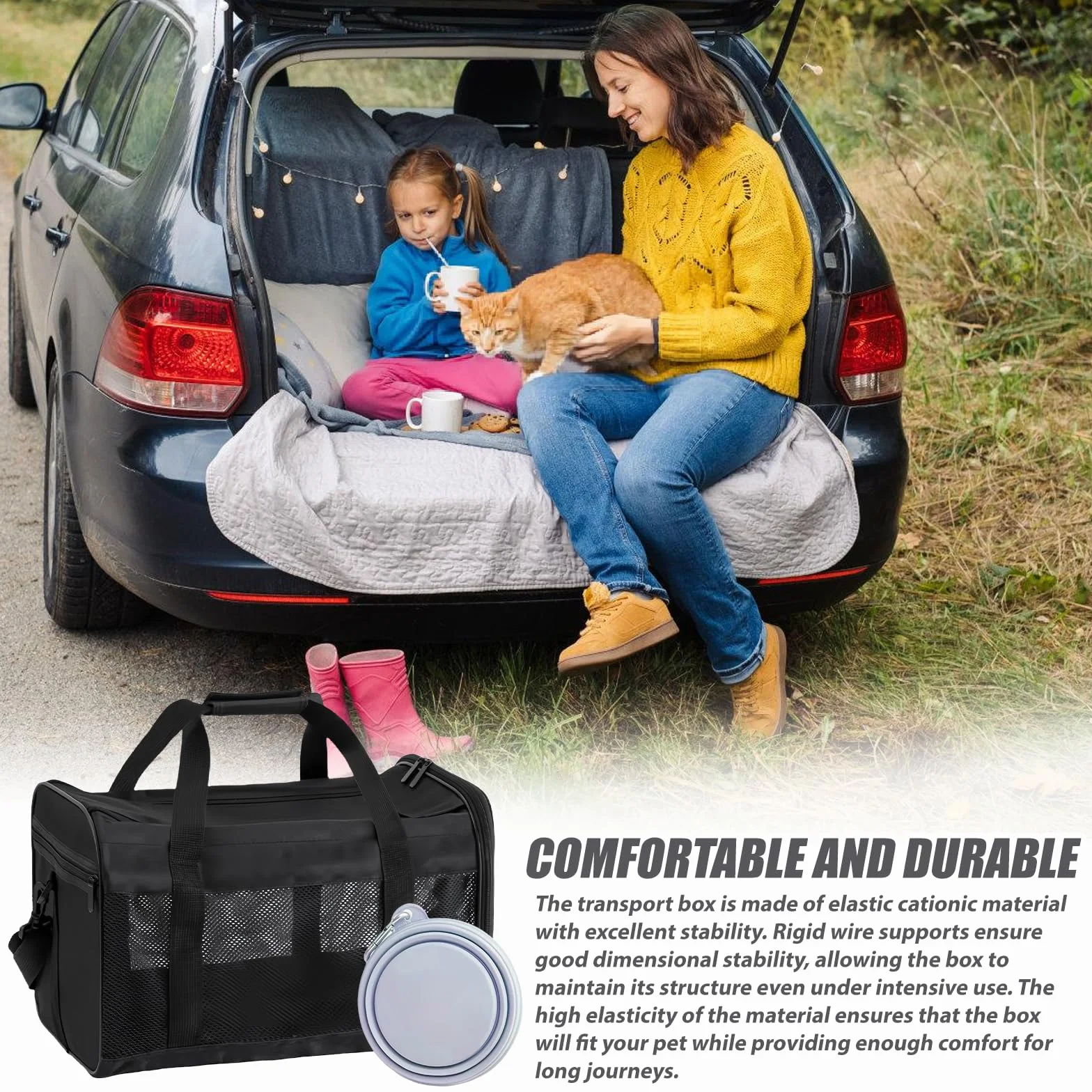 Boîte de transport pliable pour chien et chat 42 x 27 x 28 cm avec gamelle