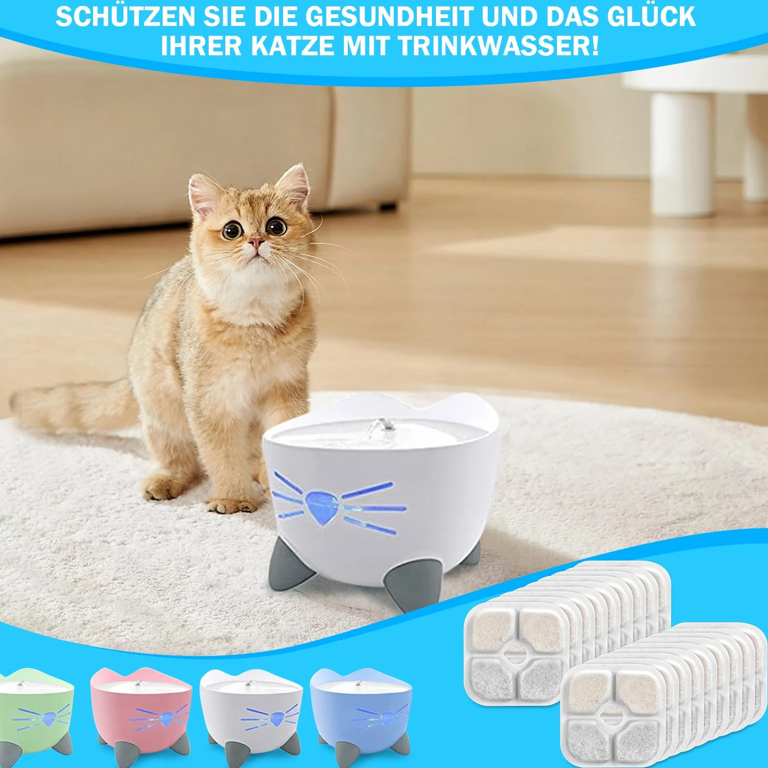 Filtre Fontaine Eau Chat Compatible Catit, Système de Triple Filtration Résine Charbon Actif 2,5-3L