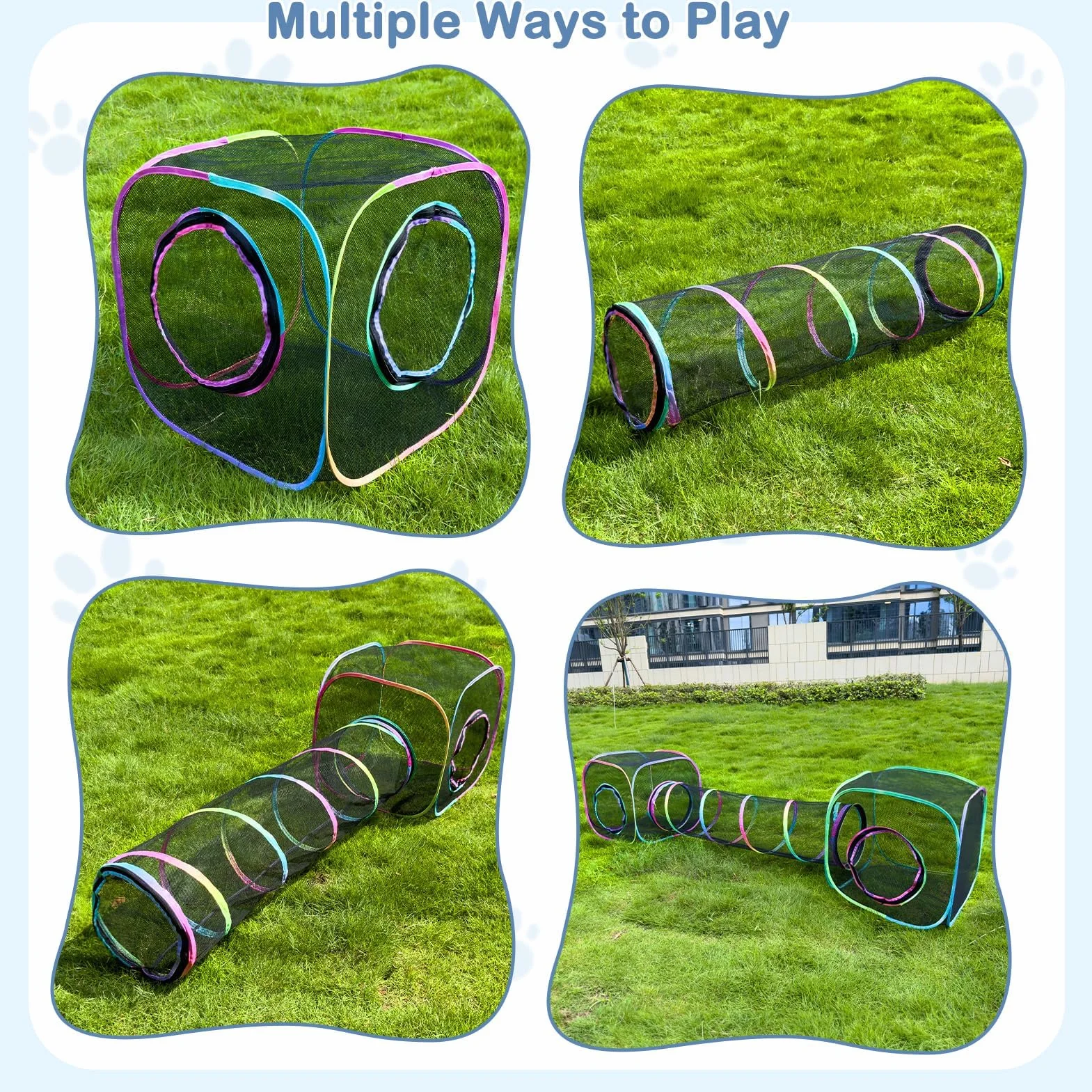 Parc Pliable pour Chats, Lapins et Petits Animaux d’Intérieur et d’Extérieur 2 Cubes 1 Tunnel