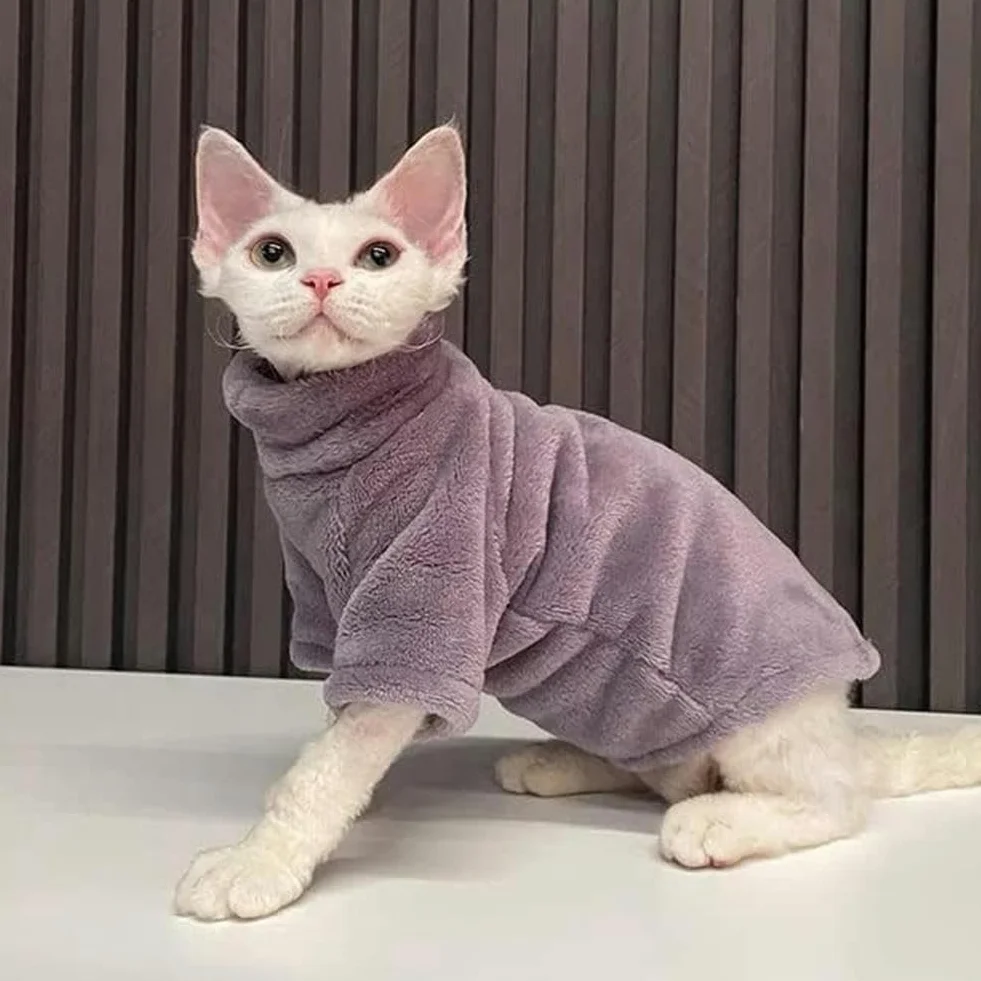 Manteau d'hiver pour chat Sphinx à capuche épais double face velours XS
