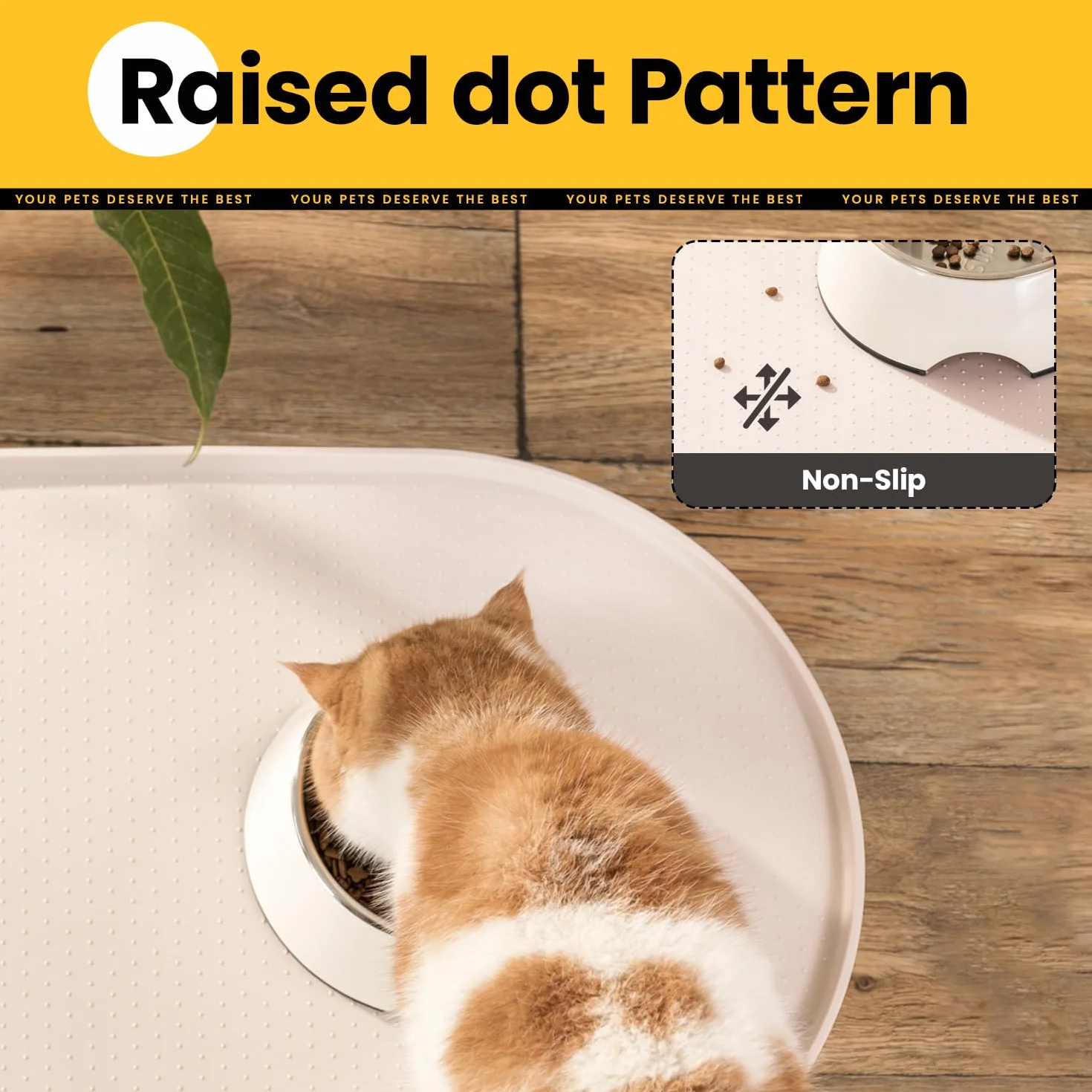 Conlun Tapis Gamelle Chat avec Rebords Surélevés de 1,2 cm pour Contenir Les Déversements, Tapis Gamelle Chien en Silicone sans BPA pour Gamelles d'eau et de Nourriture pour Animaux(Beige,48x30 cm)