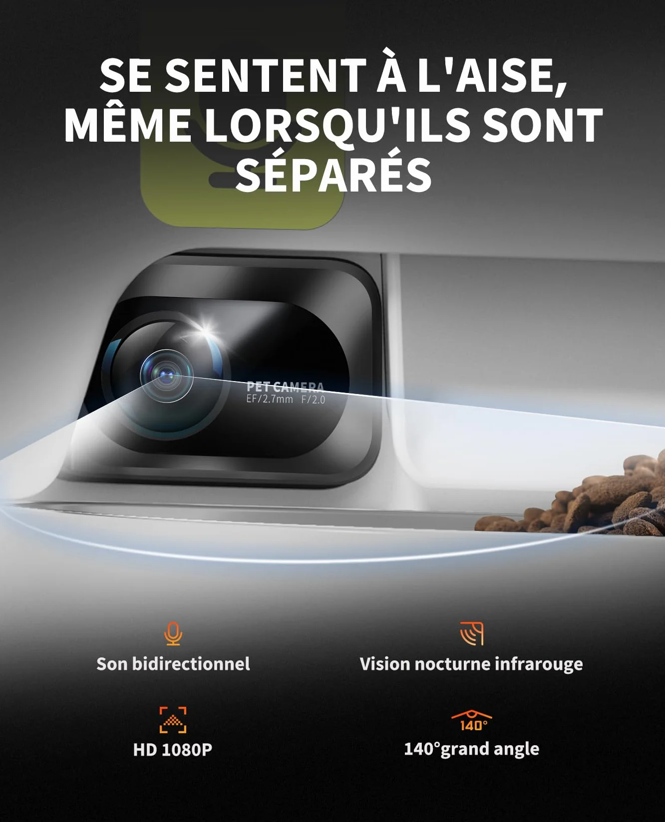 PETKIT Distributeur Automatique de Croquettes pour Chat Caméra HD 1080P Vision Nocturne Wi-Fi 2.4G Double Trémie 5L Bol INOX