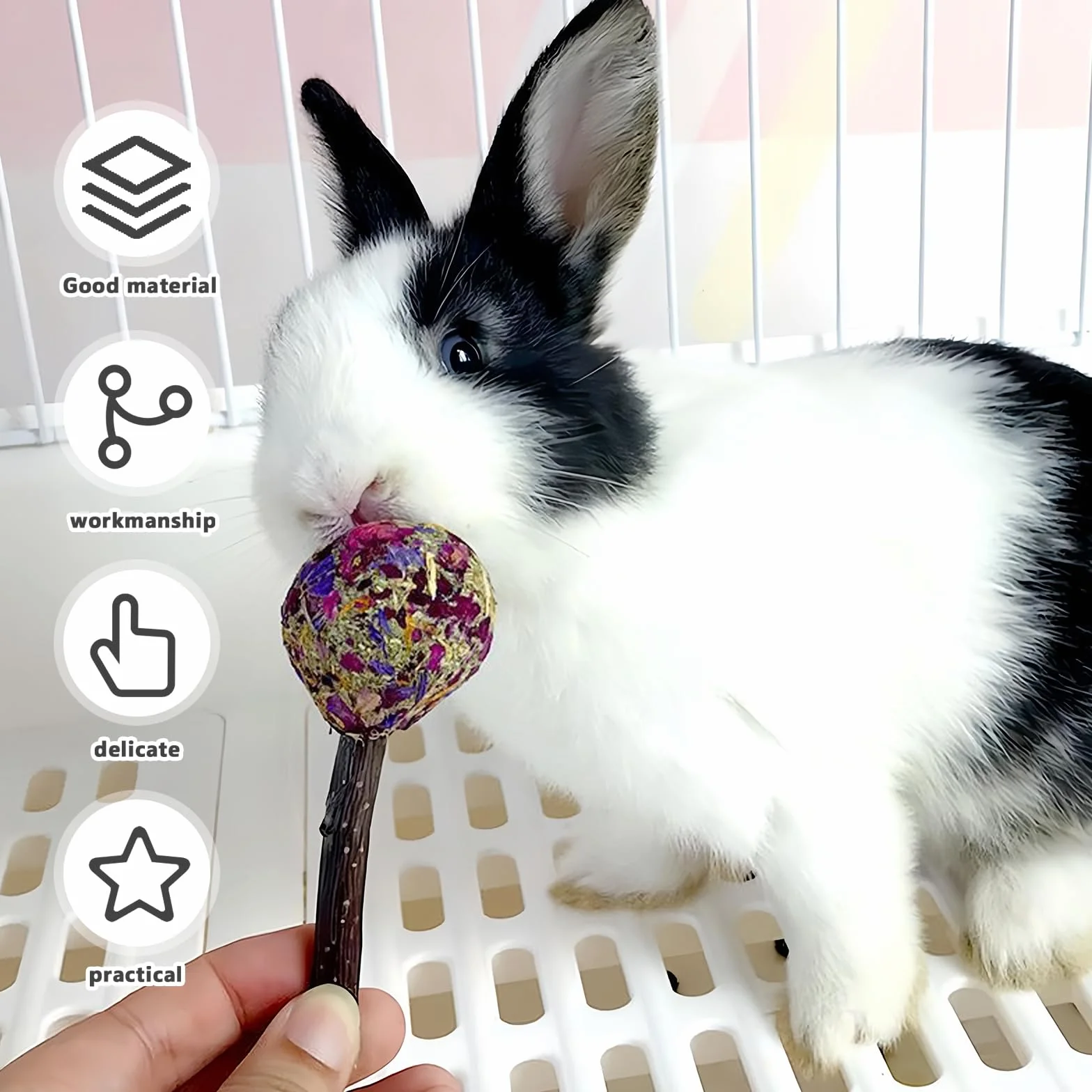 Sporgo Lot de 14 jouets pour lapin avec 2 tapis de paille, jouets d'herbe pour soins dentaires